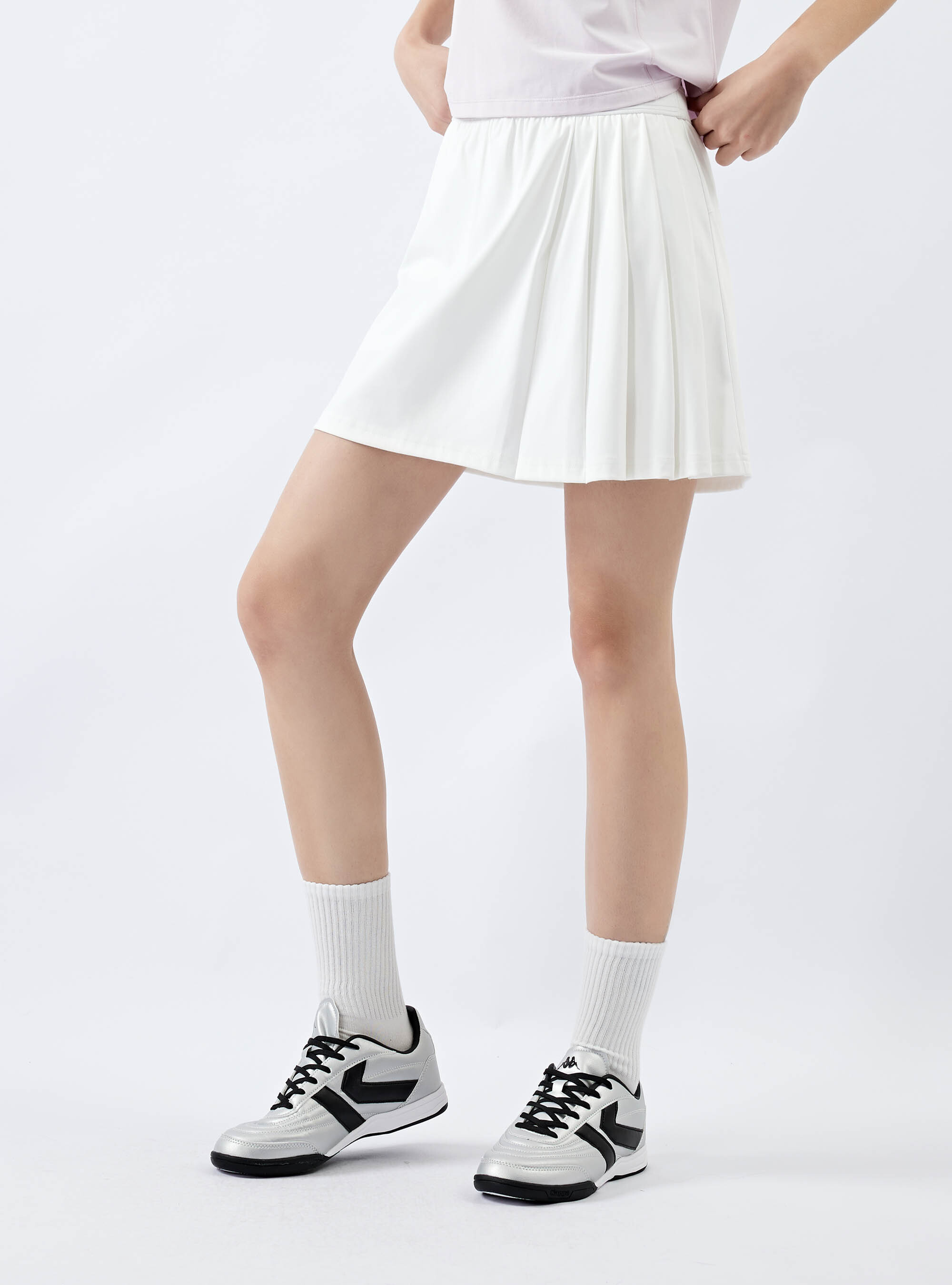 女款 鬆緊腰頭不對稱百褶短裙