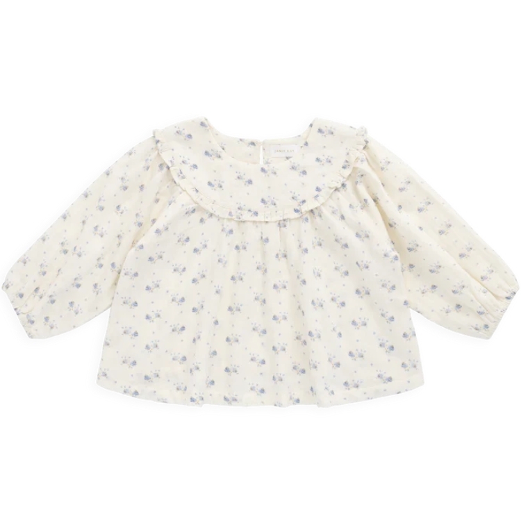 （預購）JAMIEKAY 小藍花圓領捲邊長袖襯衫 Organic Cotton Muslin Amira Blouse - Molly Blue