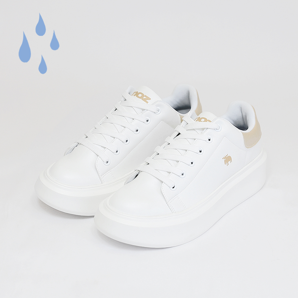 【惜福商品999】moz瑞典 駝鹿 白小胖 防潑水 舒適皮質增高厚底鞋(奶茶)