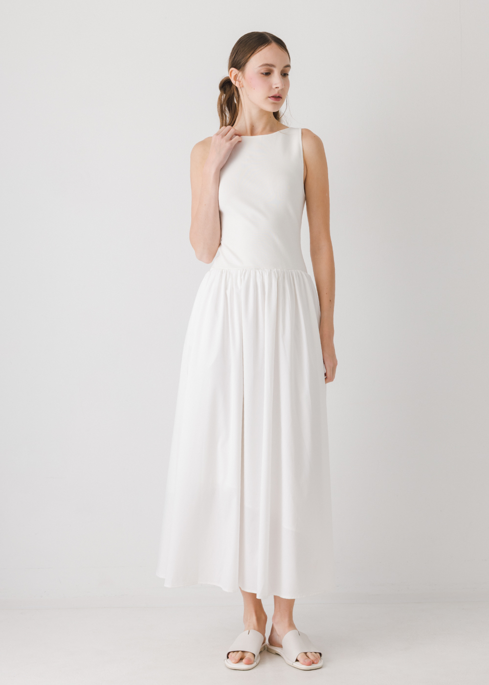 露腰拼接背心長洋裝