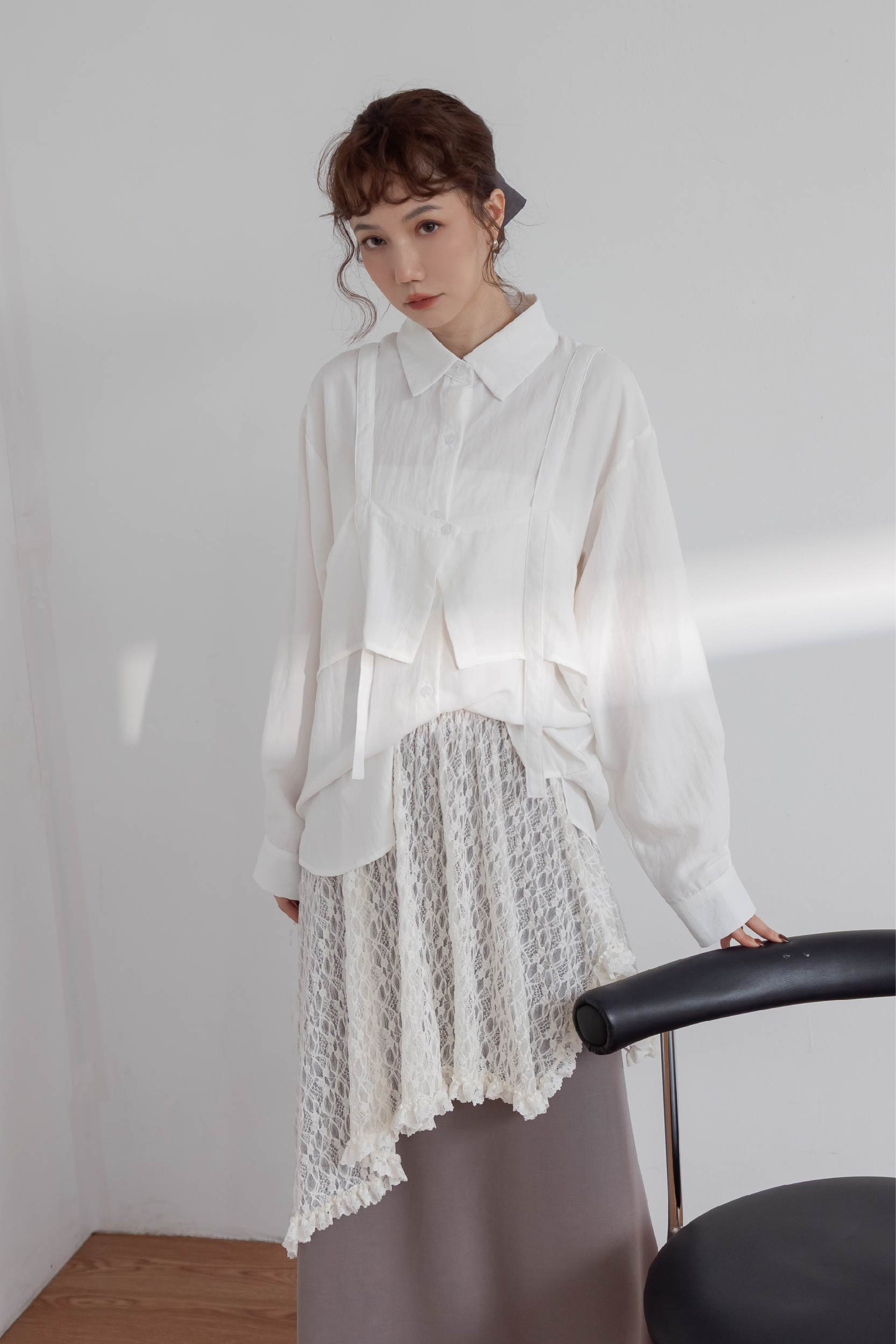 假兩件層次寬鬆襯衫