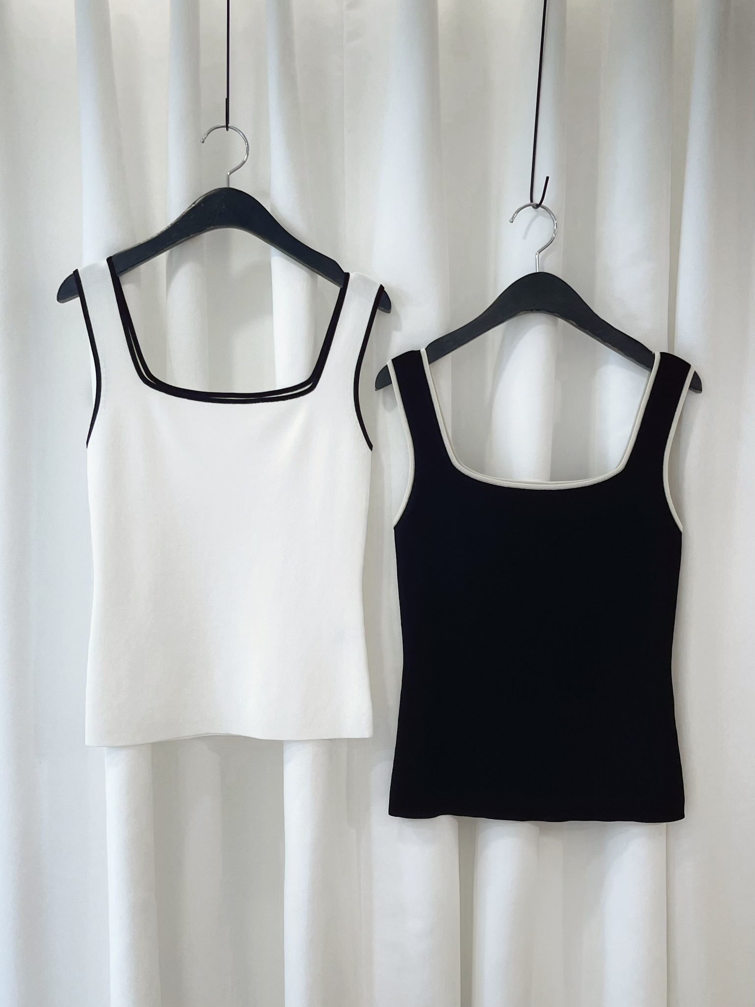 方領滾邊撞色針織背心