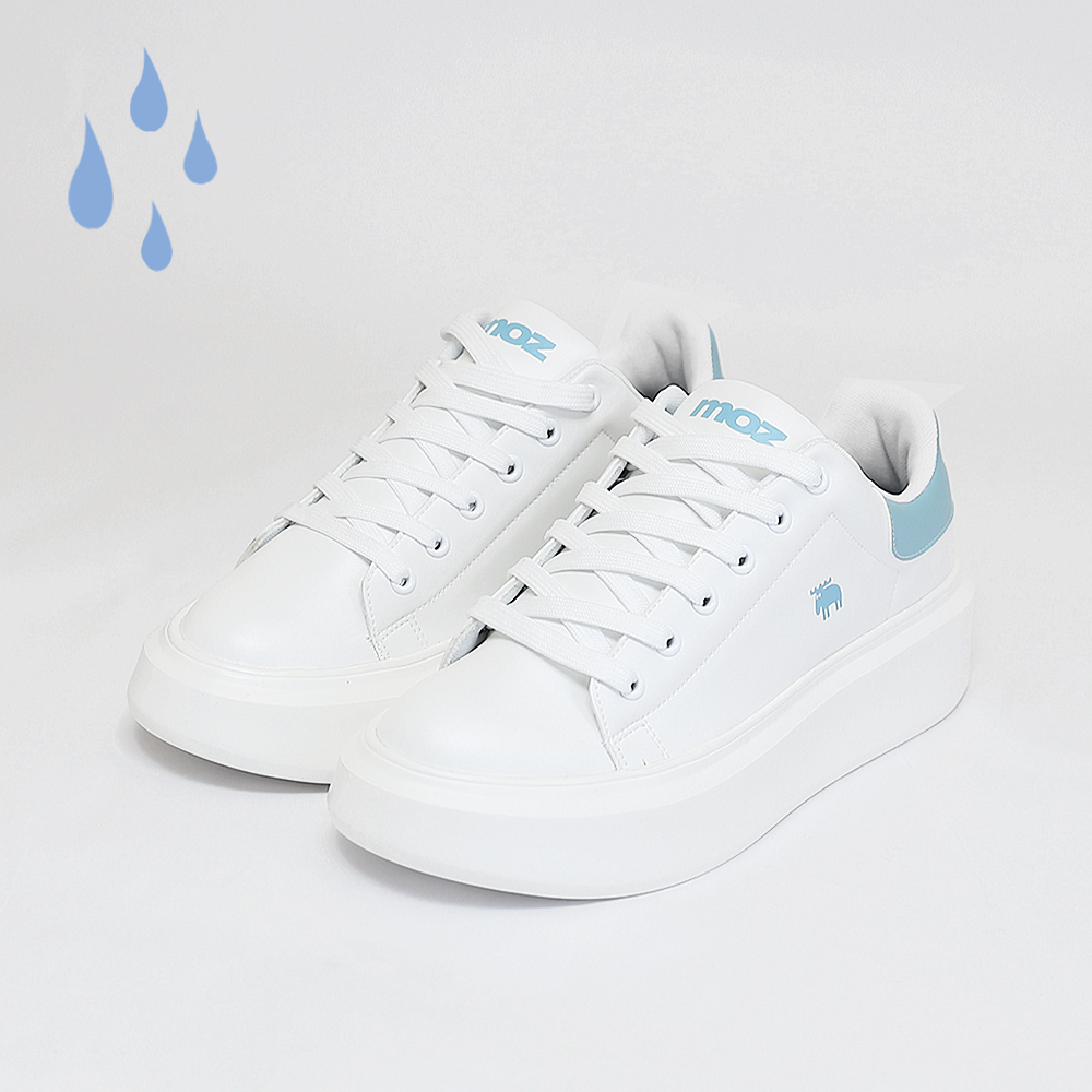 【惜福商品999】moz瑞典 駝鹿 白小胖 防潑水 舒適皮質增高厚底鞋(北卡藍)