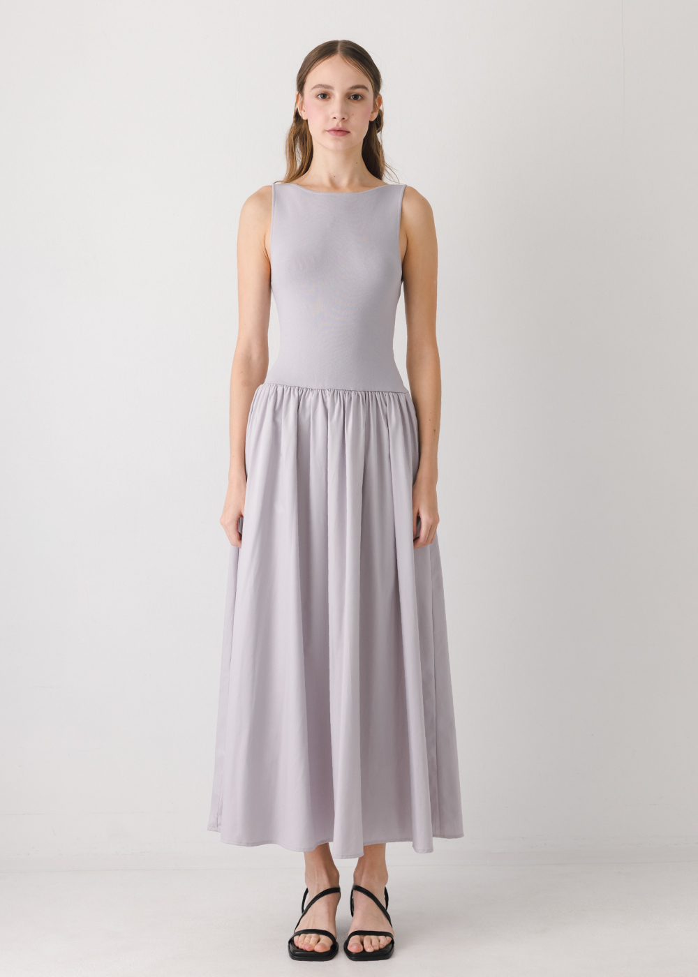 露腰拼接背心長洋裝