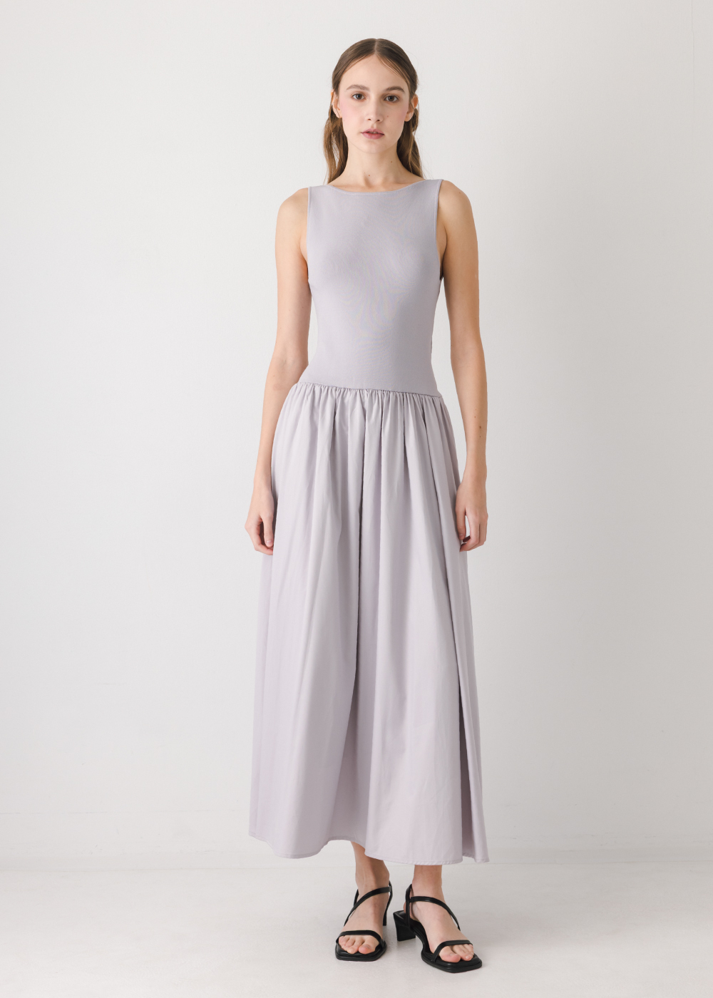 露腰拼接背心長洋裝