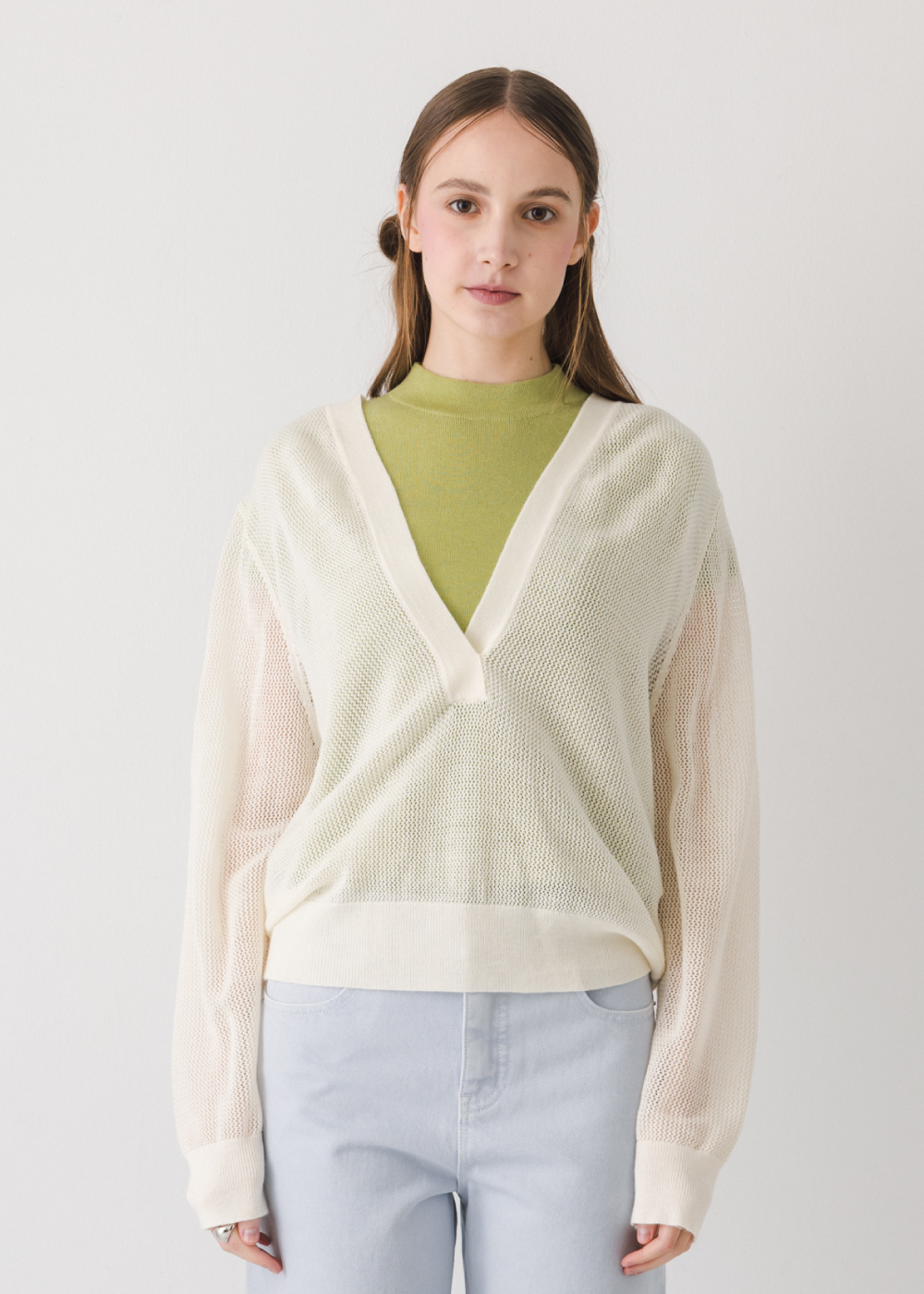 羊毛大V領寬鬆針織衫