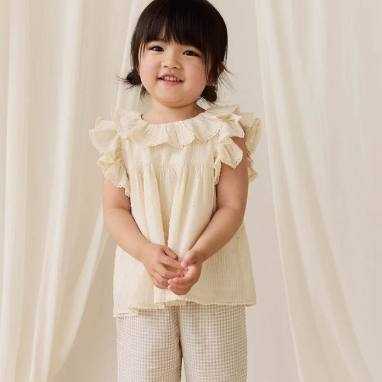 （預購）JAMIEKAY 立體點點蕾絲拼接層次感荷葉袖上衣 Organic Cotton Banks Blouse - Parchment