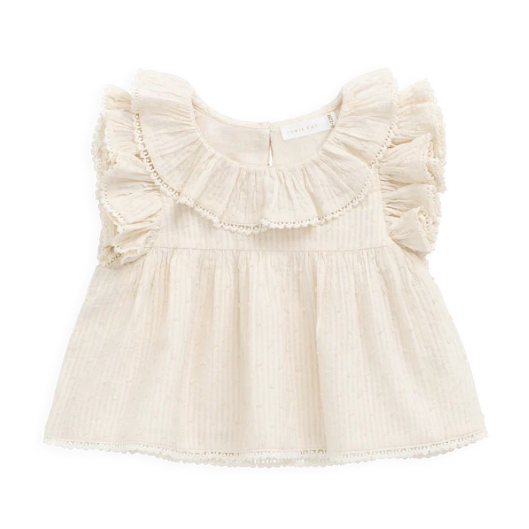 （預購）JAMIEKAY 立體點點蕾絲拼接層次感荷葉袖上衣 Organic Cotton Banks Blouse - Parchment