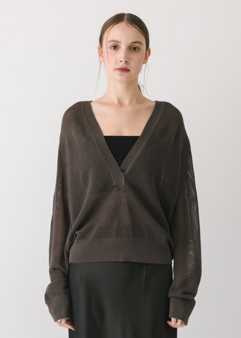 羊毛大V領寬鬆針織衫