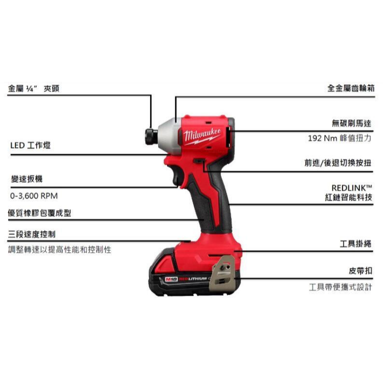 美沃奇18V精銳無刷衝擊起子機 M18 BLIDR 空機
