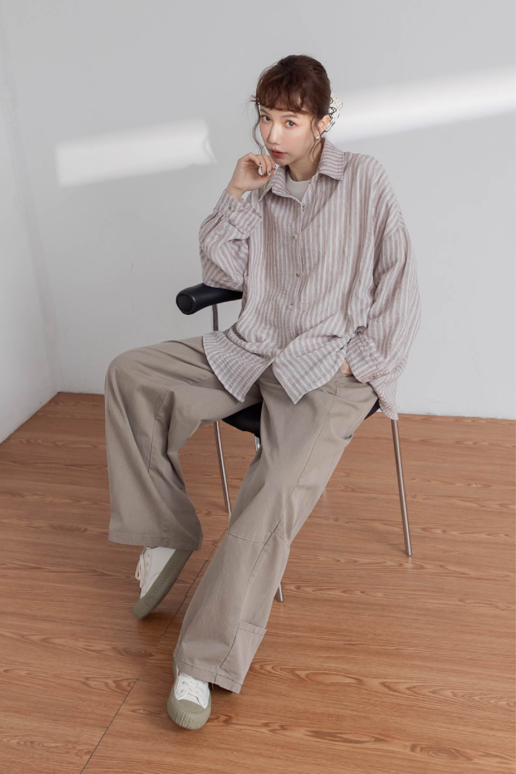 輕柔棉麻廓形條紋衫