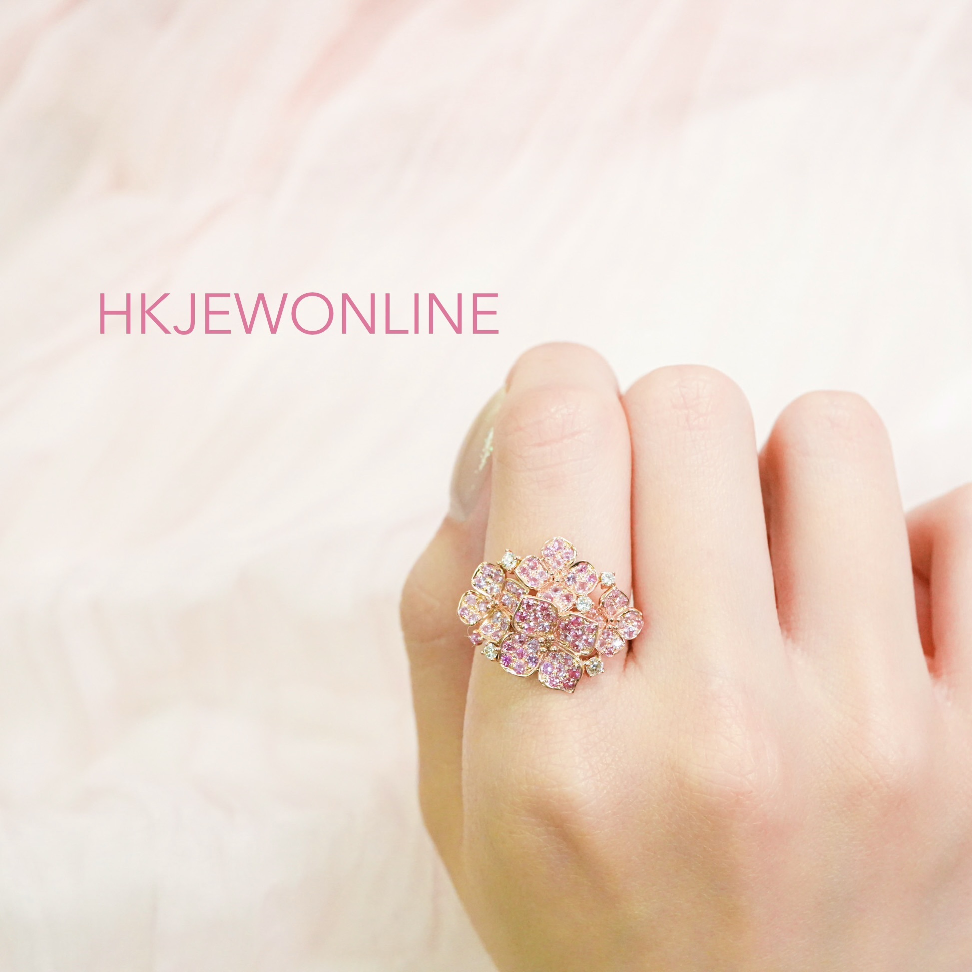18K Rose Gold Pink Sapphire & Diamond Hydrangea Collection (Ring / Slim Bracelet / Bracelet)