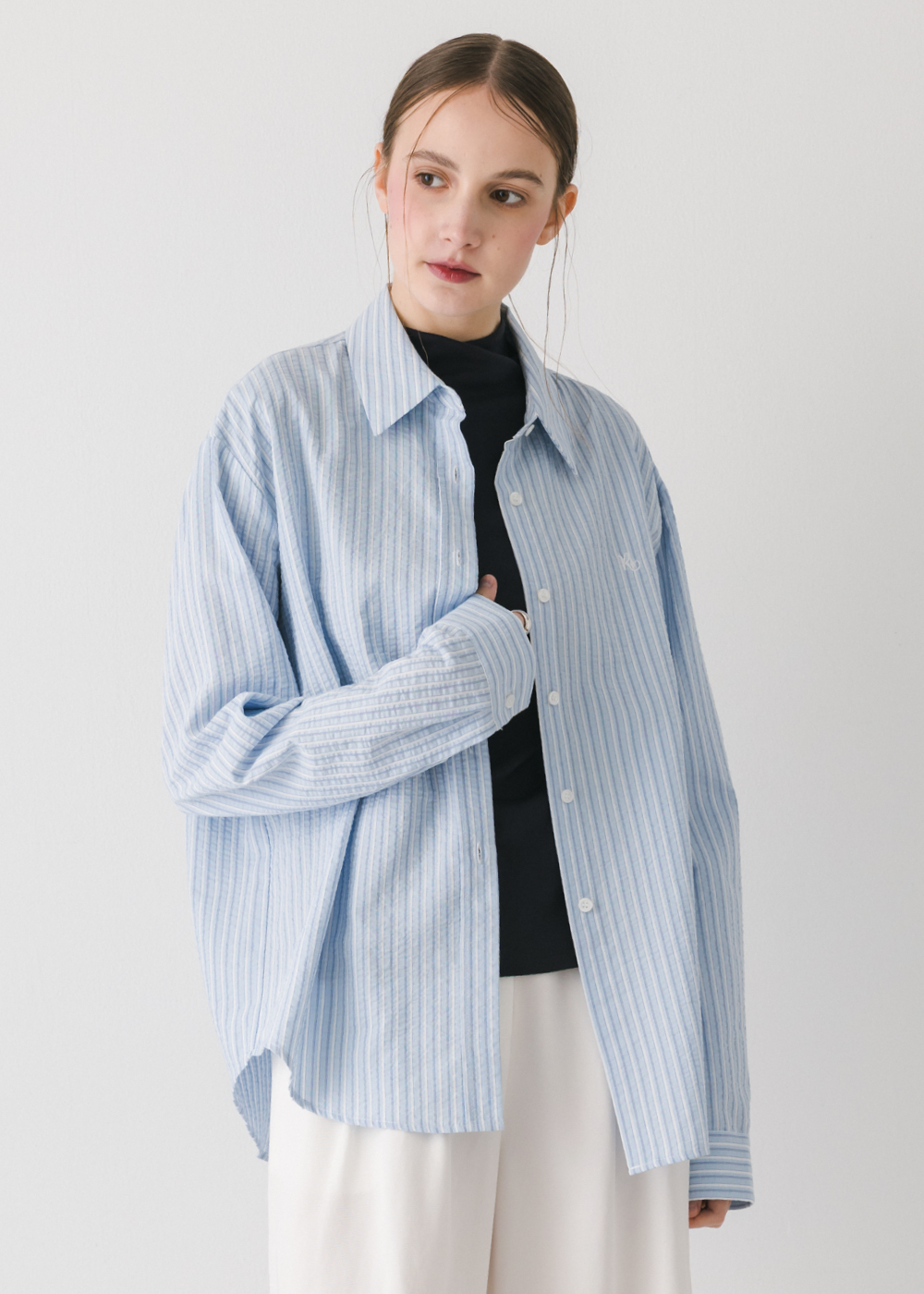 肌理感條紋修身襯衫