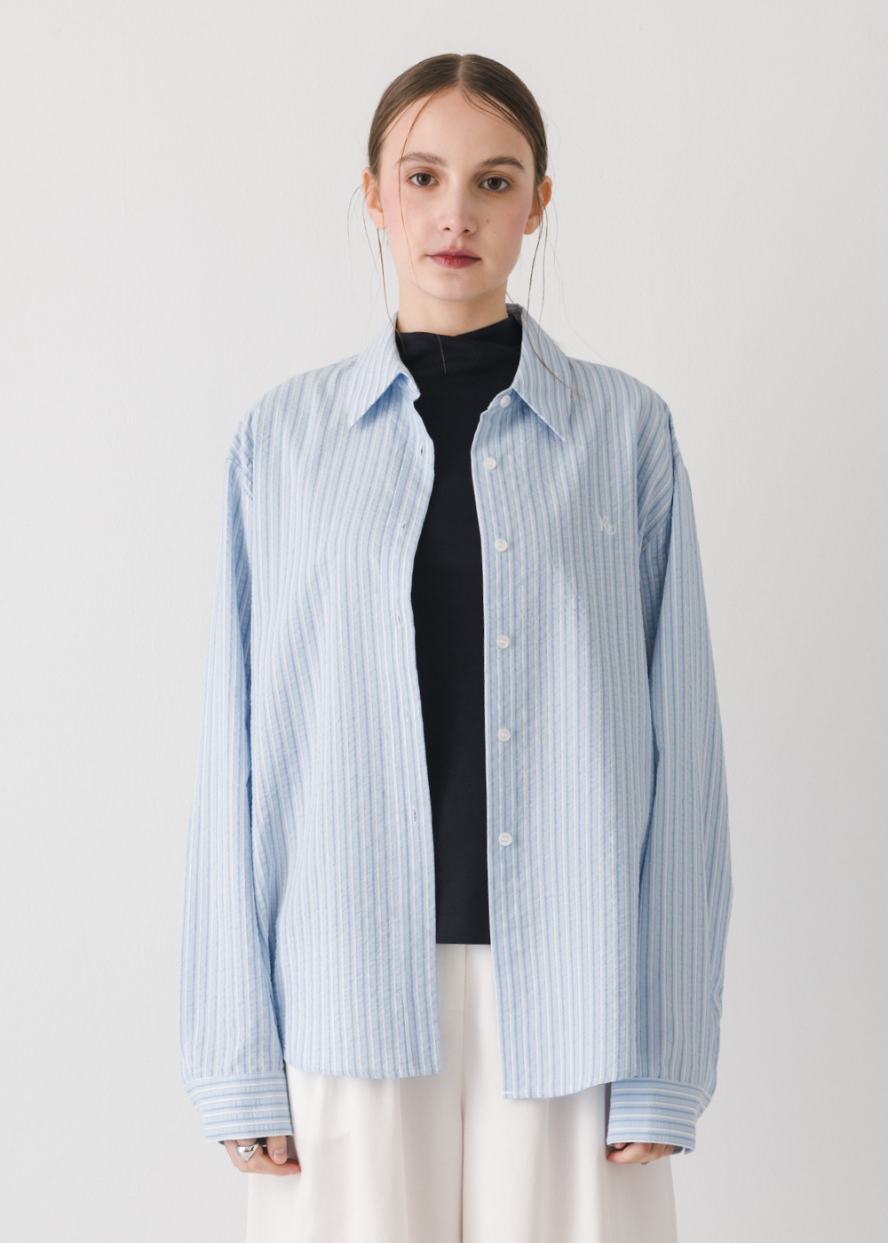 肌理感條紋修身襯衫