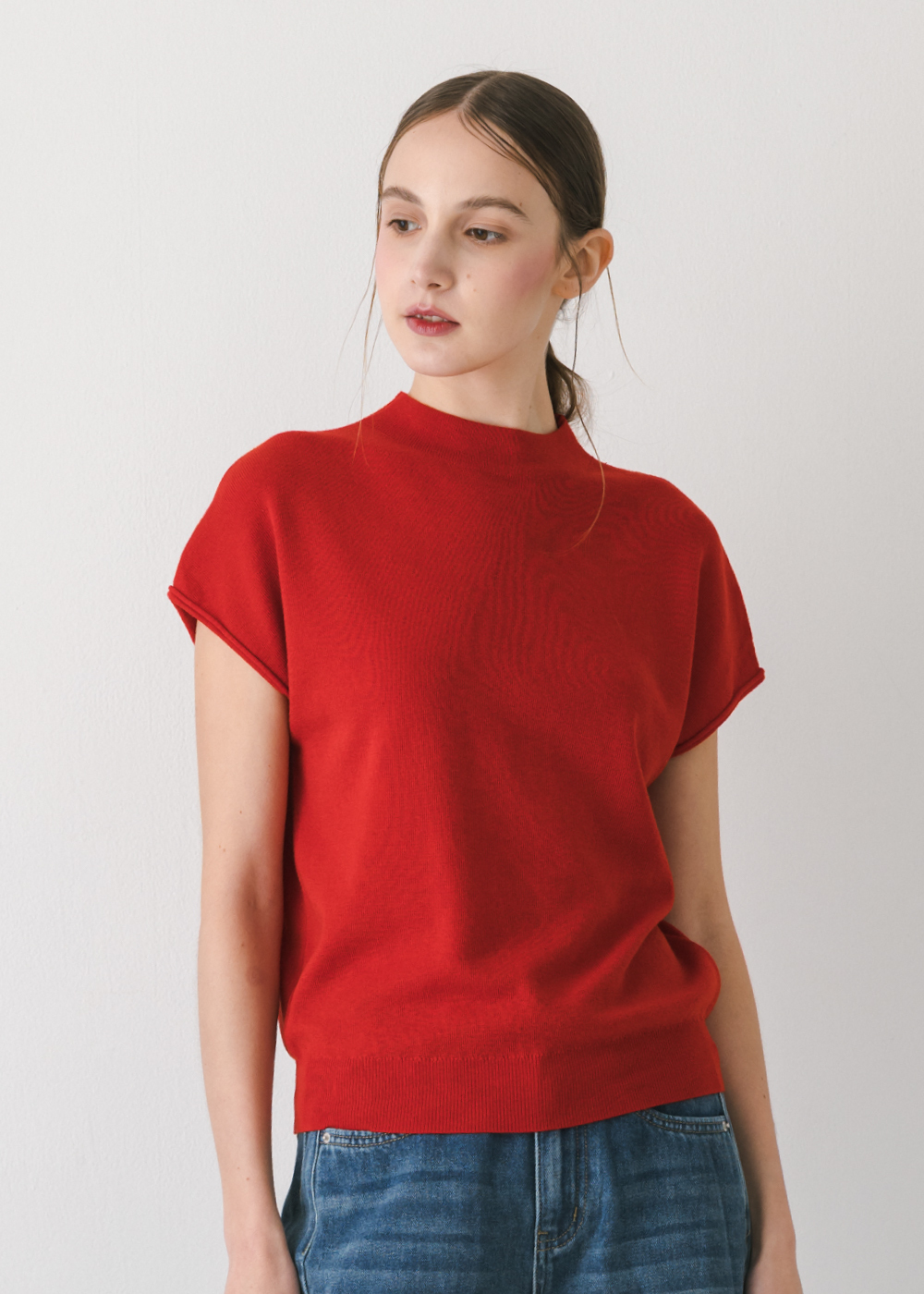 抗起球羊毛短袖針織上衣