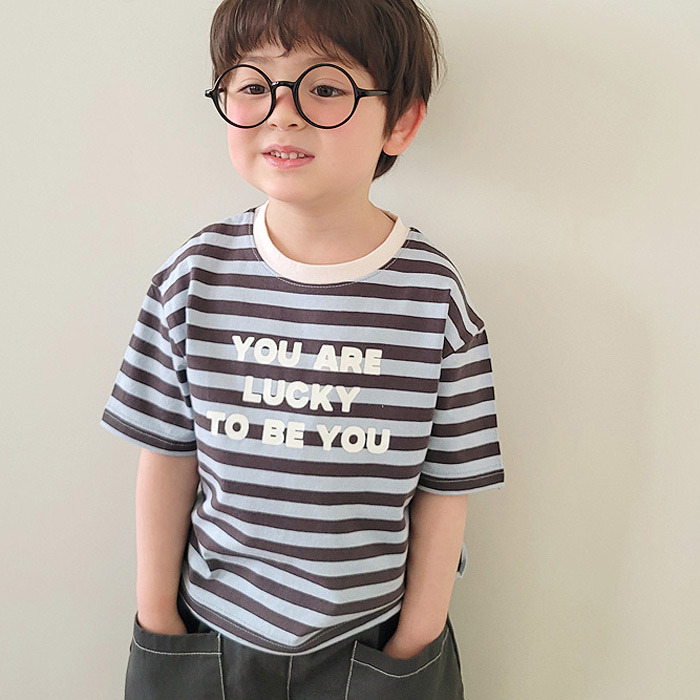 正韓夏PEANUTS 兩色LUCKY條紋上衣