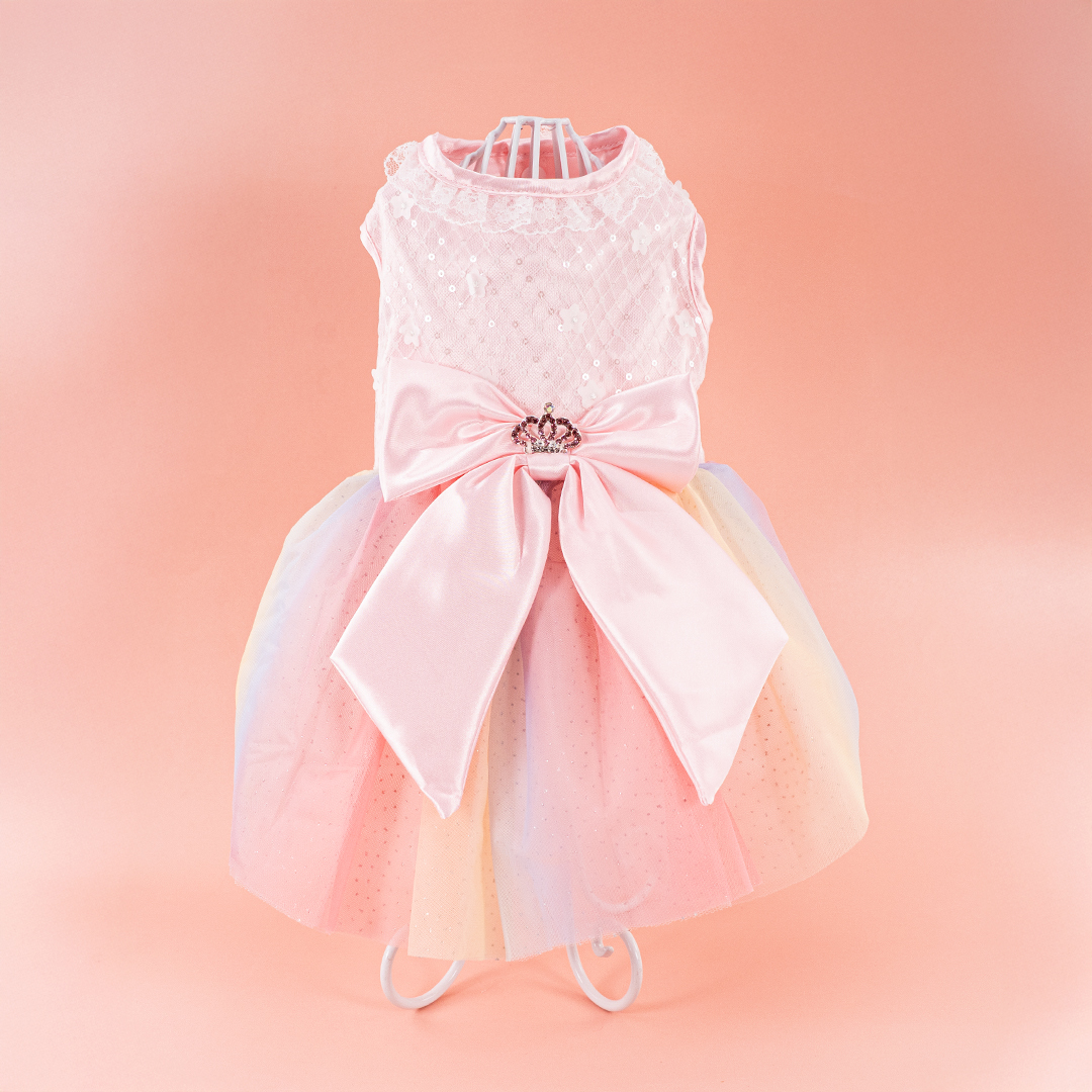 【XS~4XL】Pink Floral Rainbow Dress