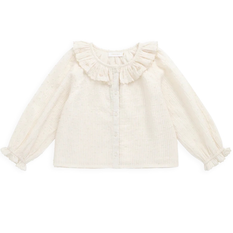（預購）JAMIEKAY 立體點點荷葉領排釦長袖襯衫 Organic Cotton Cecile Top - Parchment