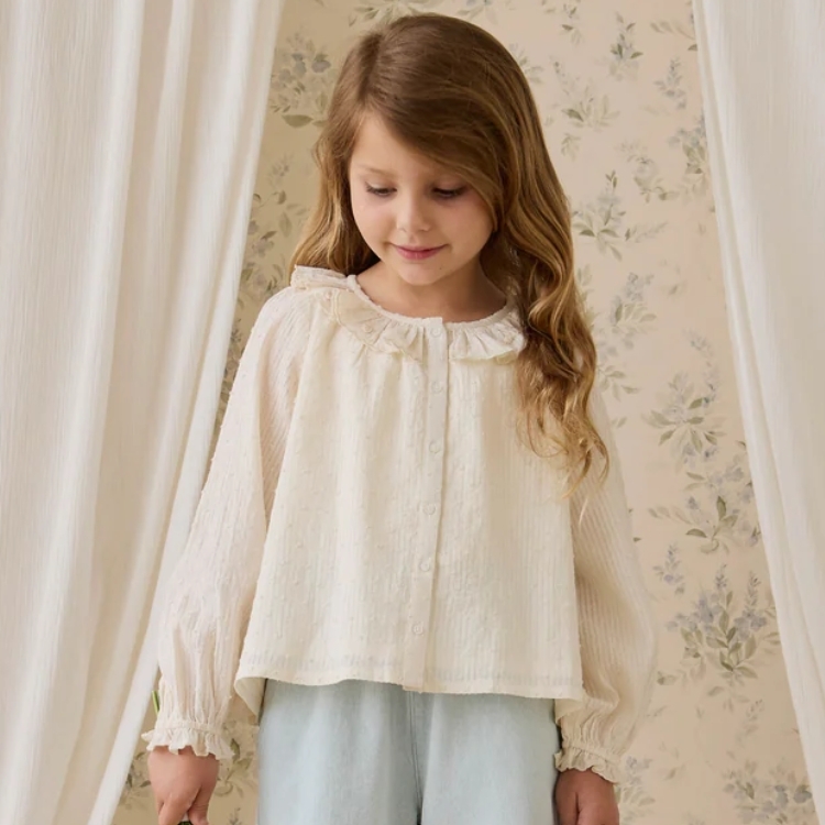 （預購）JAMIEKAY 立體點點荷葉領排釦長袖襯衫 Organic Cotton Cecile Top - Parchment