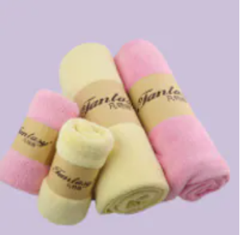 [S] TAI LI Fantasy Coral Velvet Set[2 bath towels + 2 hand towels + 2 square towels[ * 1 set LIGHT YELLOW, STL37 (STL37)