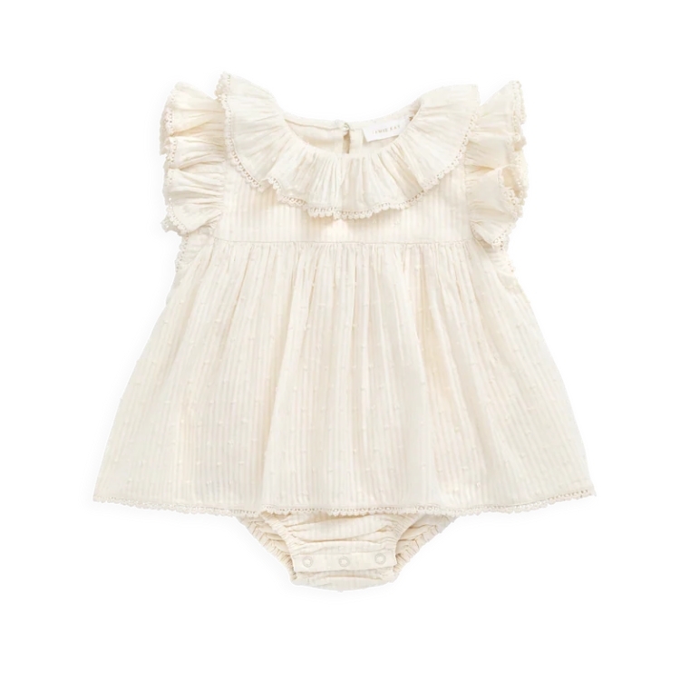 （預購）JAMIEKAY 立體點點蕾絲拼接層次感荷葉袖包屁衣 Organic Cotton Frannie Playsuit - Parchment
