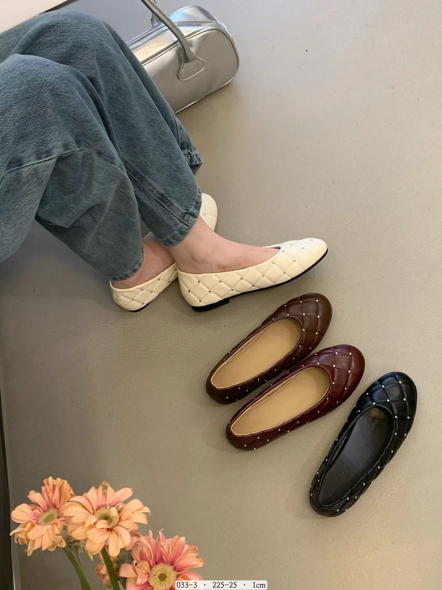 033-3 韓國法式氣質菱格鑲點平底鞋