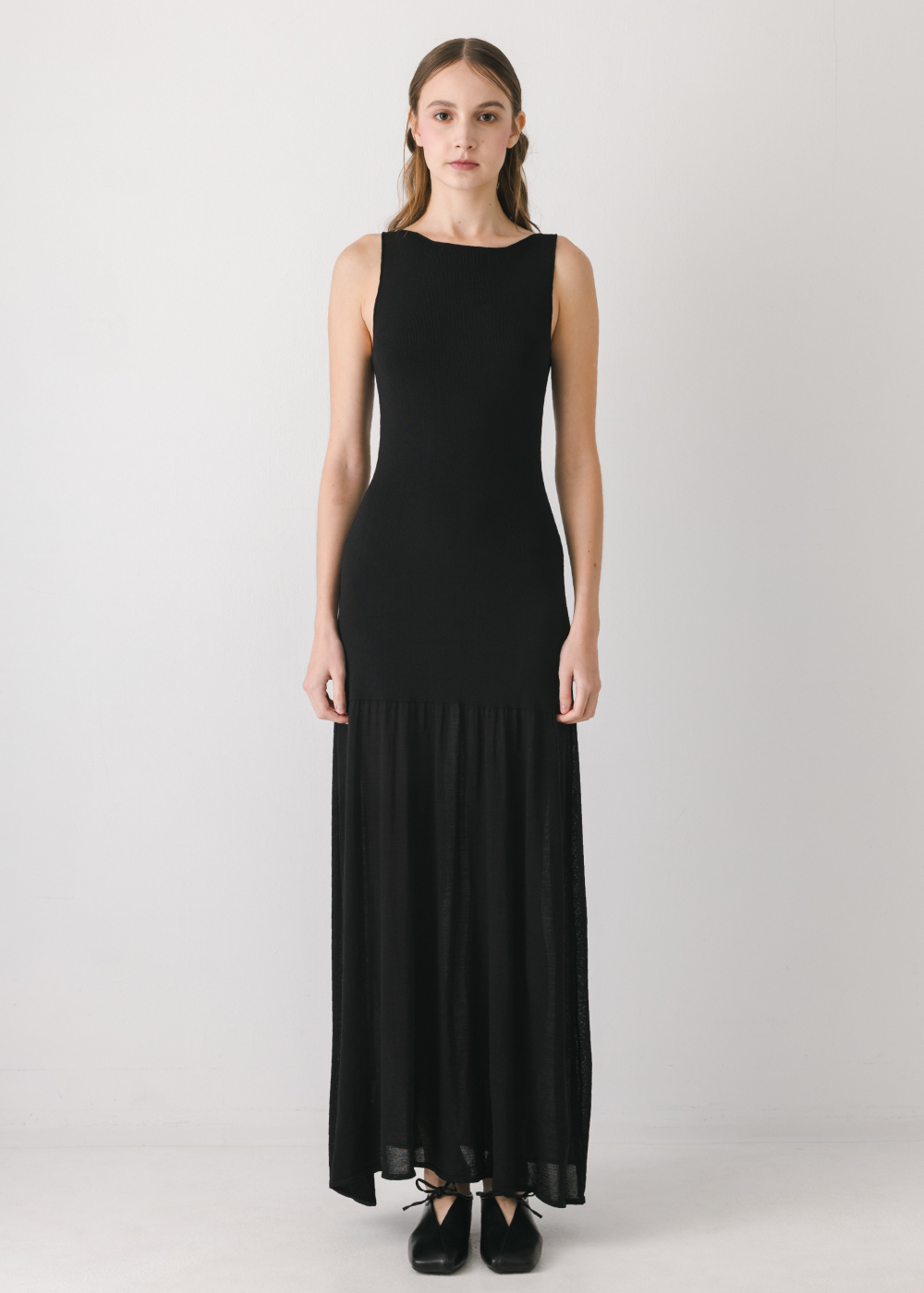 大圓領修身針織長洋裝