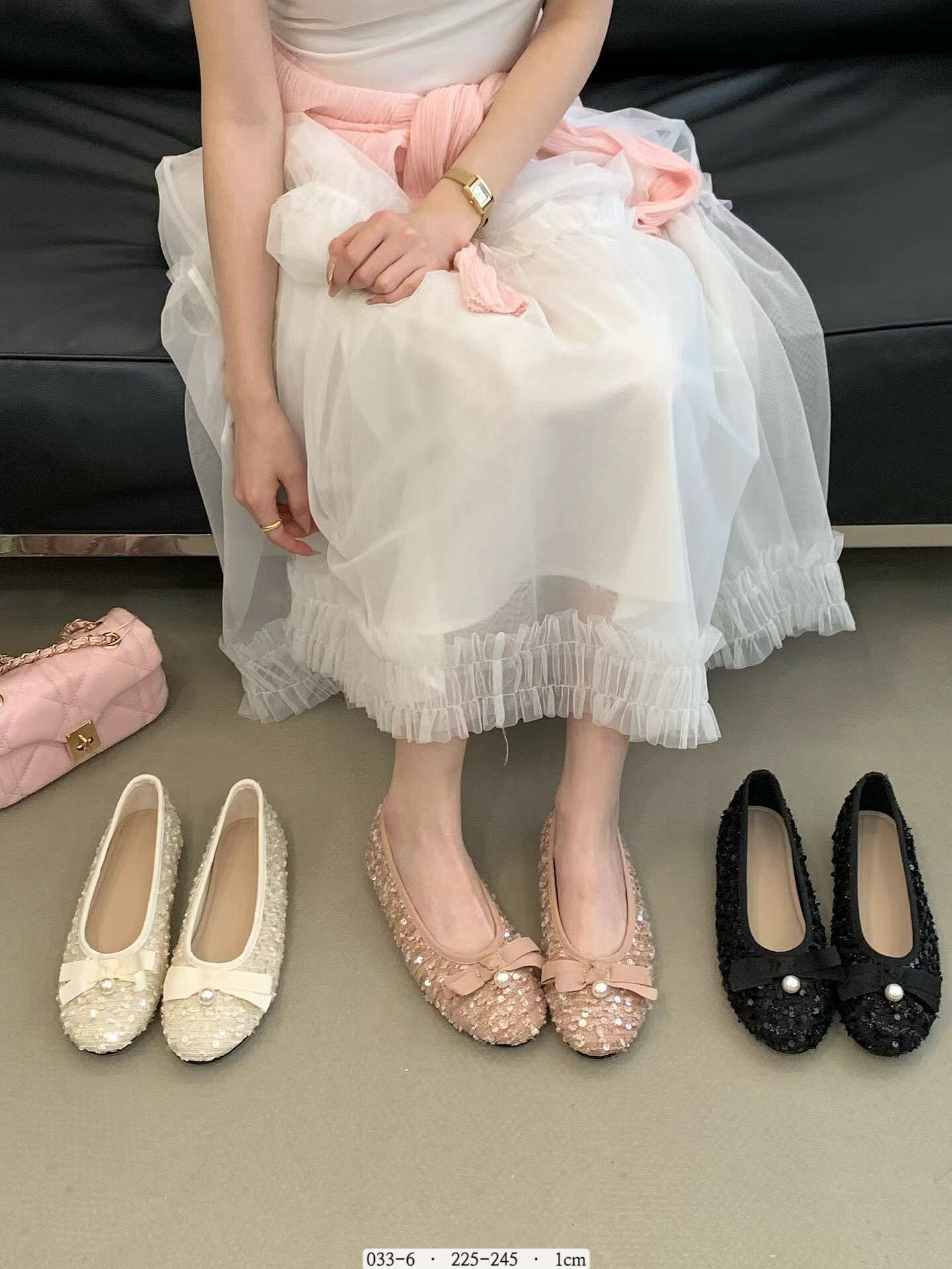 033-6  韓國法式亮片蝴蝶結娃娃鞋