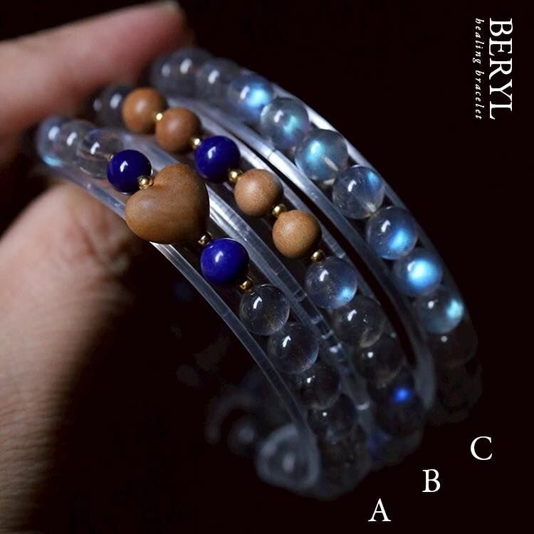 ＃母娘開光加持-頂級斯里蘭卡強藍光玻璃黑體拉長石手串/B款(15手圍)