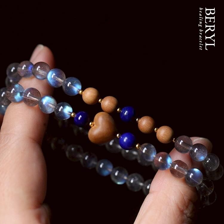 ＃母娘開光加持-頂級斯里蘭卡強藍光玻璃黑體拉長石手串/B款(15手圍)