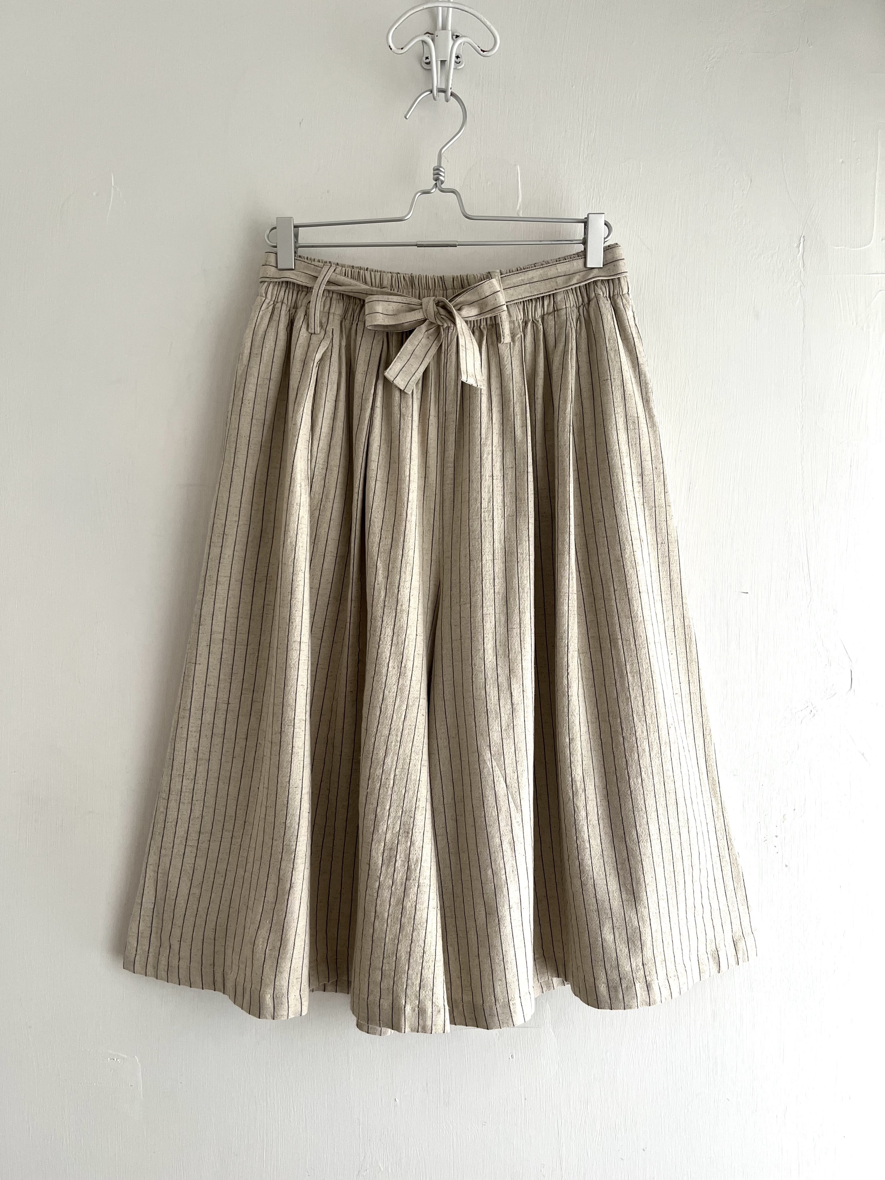 麻色條子全橡筋裙褲