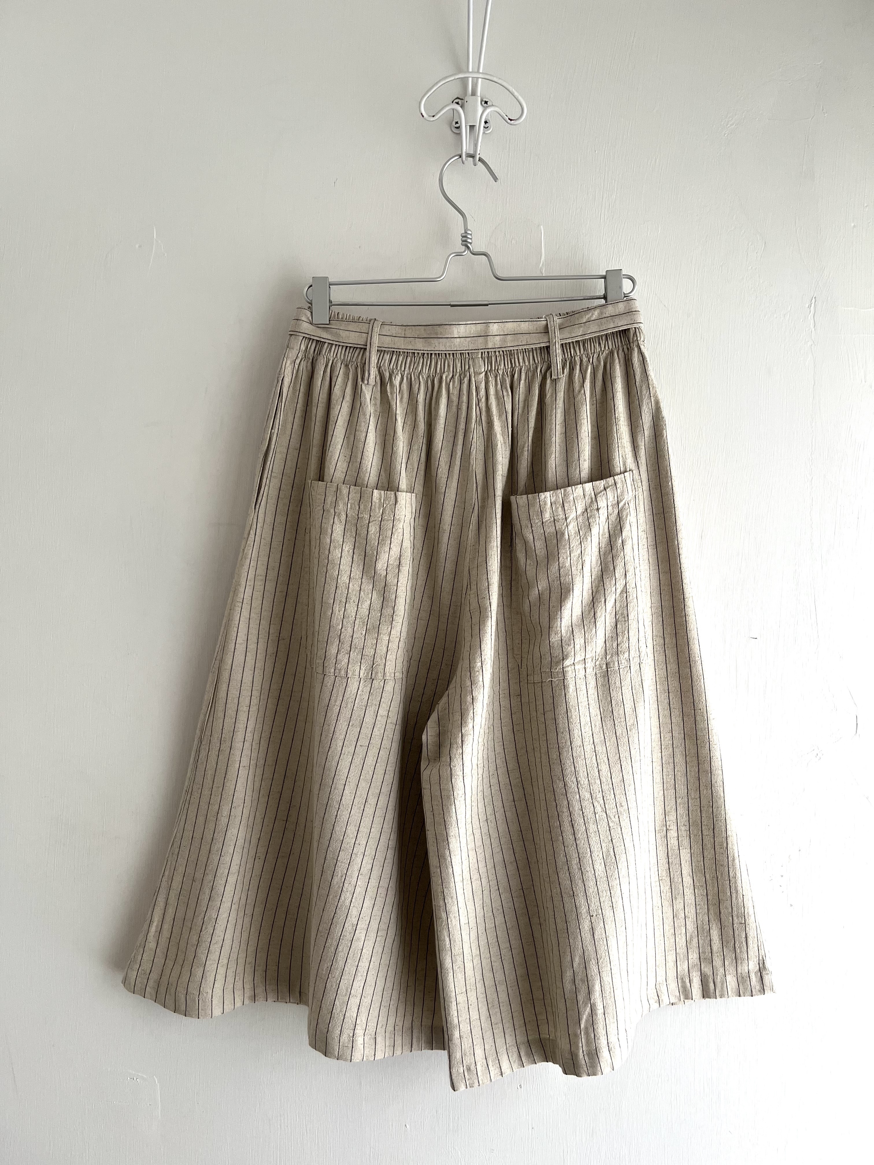 麻色條子全橡筋裙褲