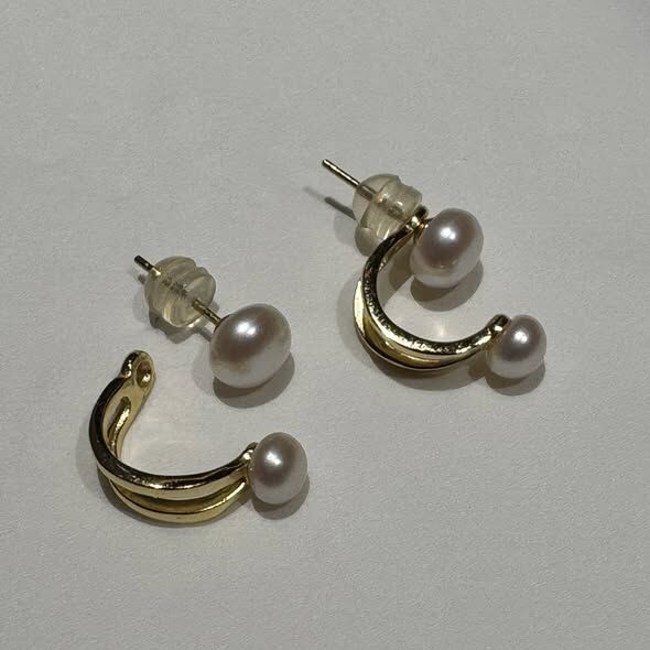 淡水極光珍珠純銀鍍金兩用耳環
