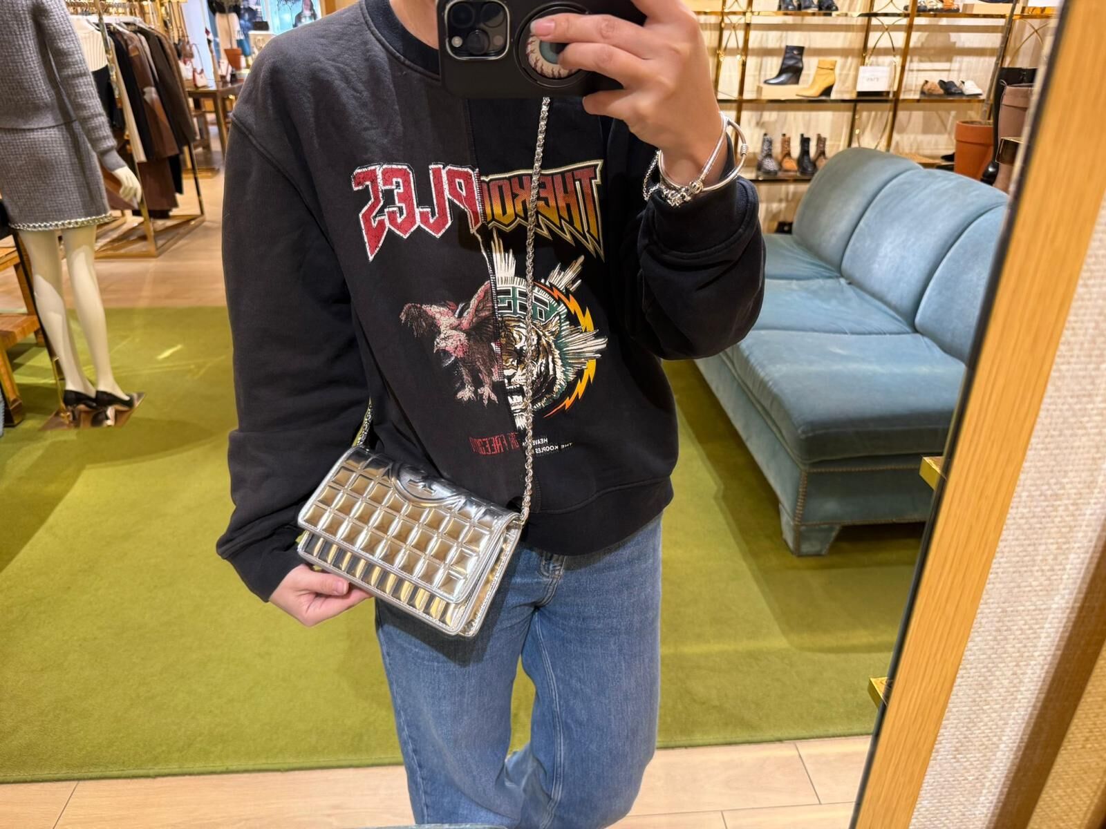 LYS01424 Tory Burch Shiny Silver Crossbody Bag