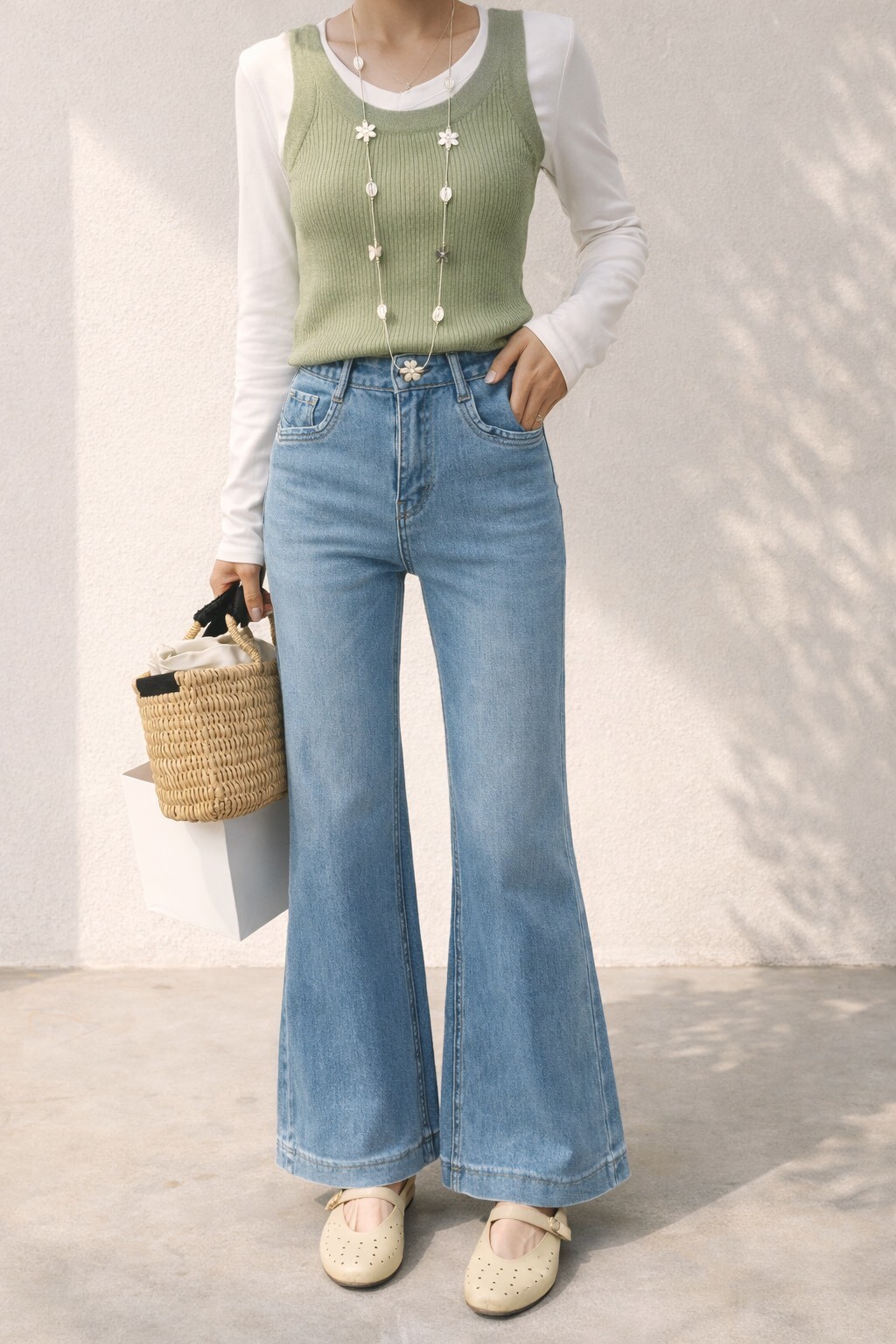 Nellie&Co.寬摺邊設計高腰牛仔褲