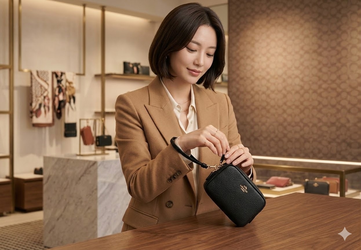 【直播】Coach LX031901 荔枝紋手掛零錢包 (黑色)