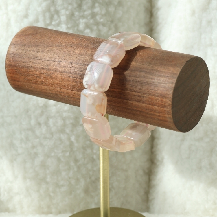 【天然石水晶手牌】櫻花瑪瑙 手排手串 彈性手圍