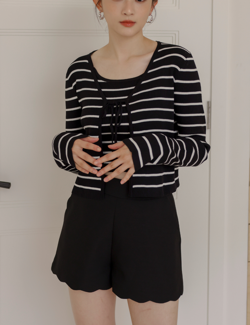 條紋背心兩件式套組（黑色/3尺寸）