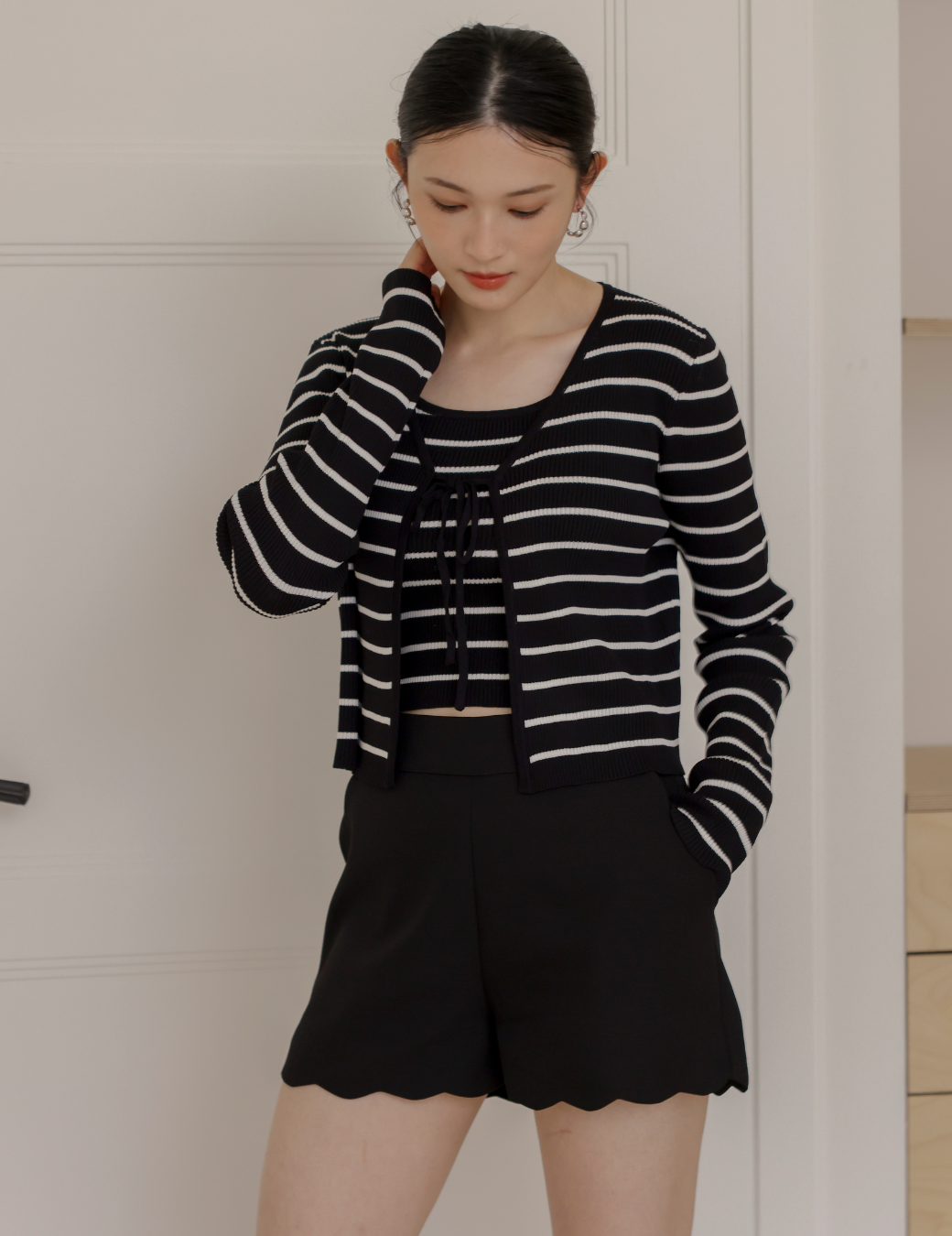 條紋背心兩件式套組（黑色/3尺寸）