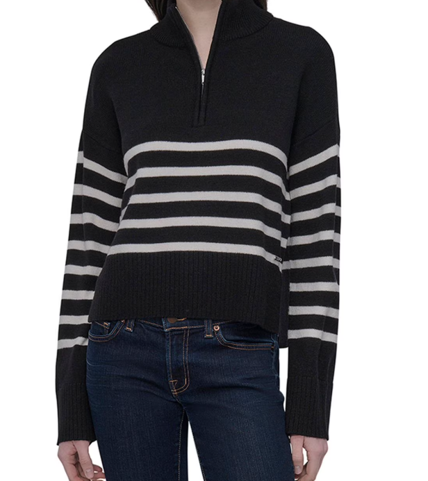 [S] DKNY BLACK/IVORY HALF ZIP MOCK NECK SWEATER, DJ4R0167-BLK/IVY [FINAL SALE] (SD1283)