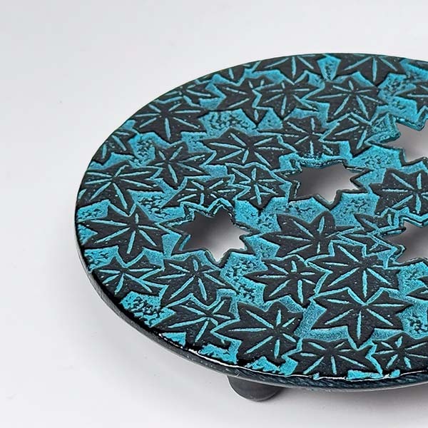 【及甚鑄造所】紅葉 鑄鐵壺墊-青色