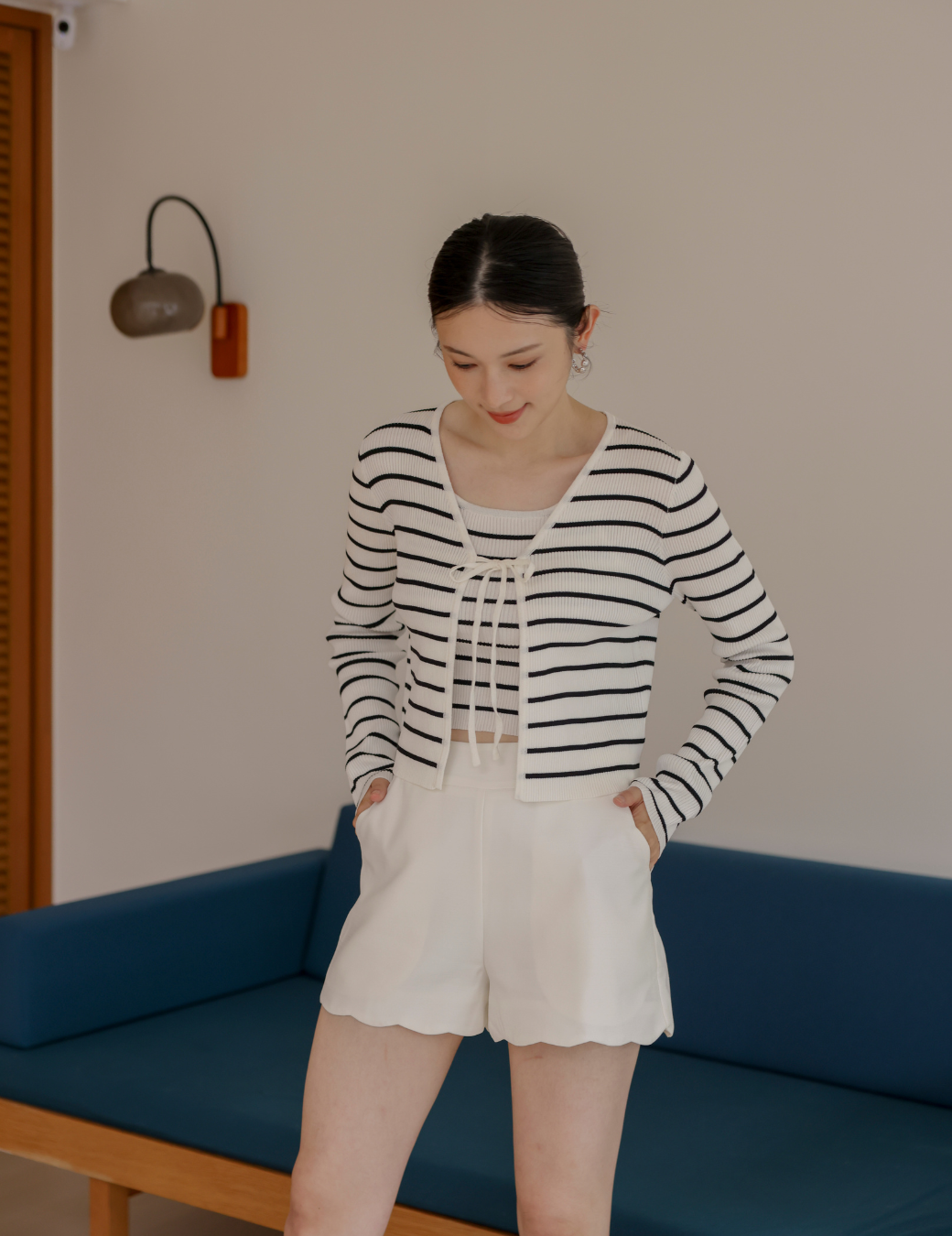 條紋背心兩件式套組（白色/3尺寸）