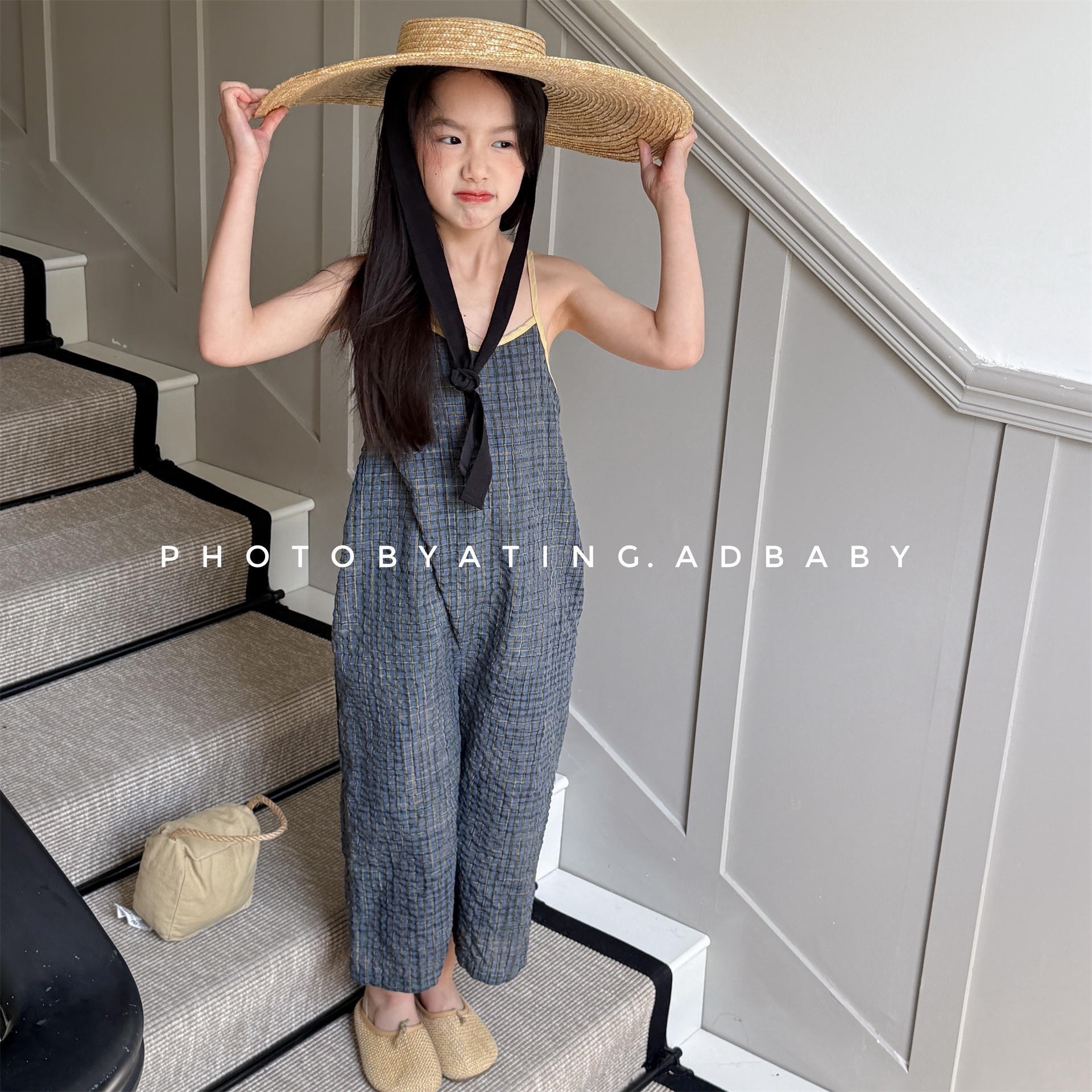 三色夏季吊帶七分連身褲