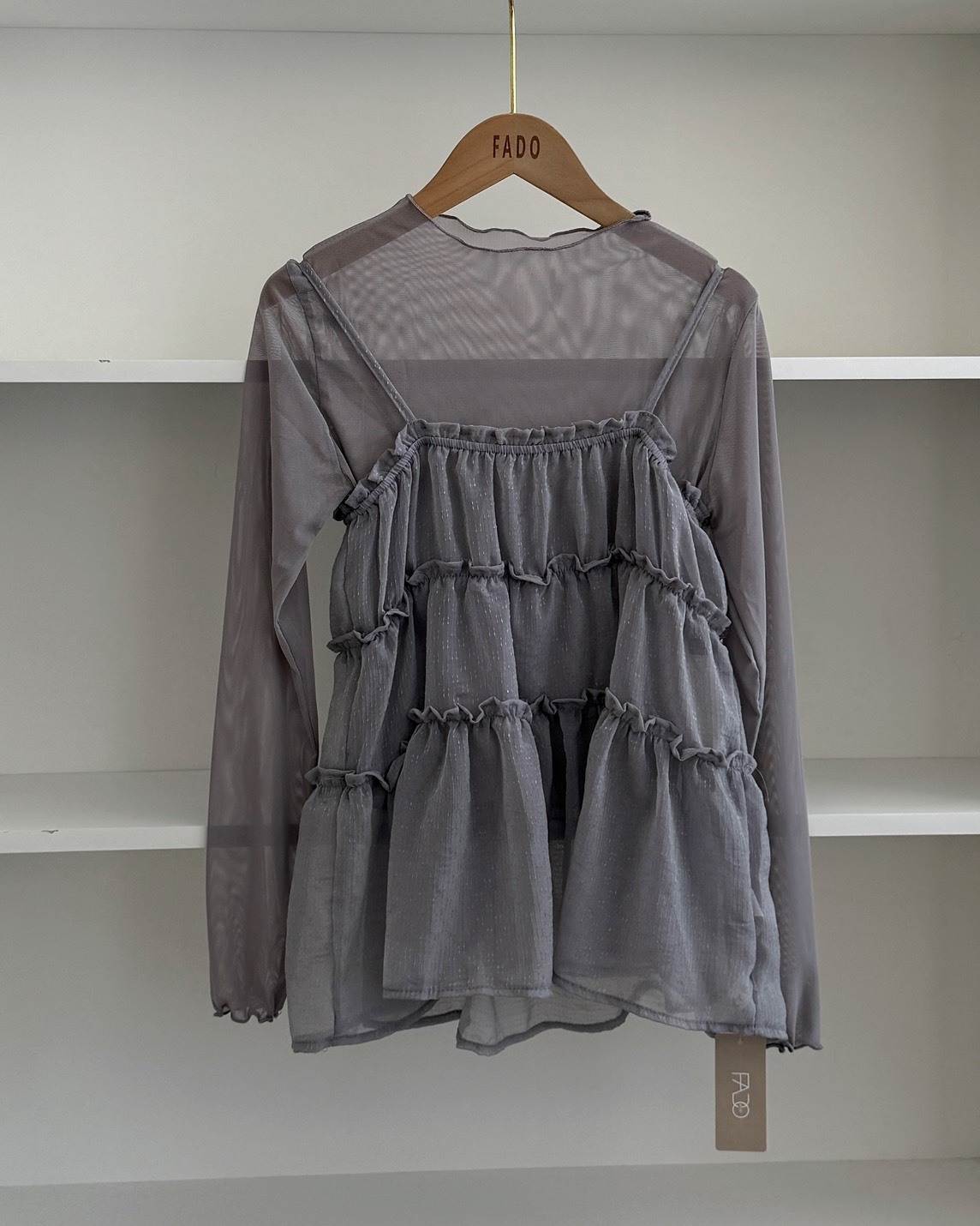 法朵Fado shop｜透膚細閃荷葉背心set 9365002 三色