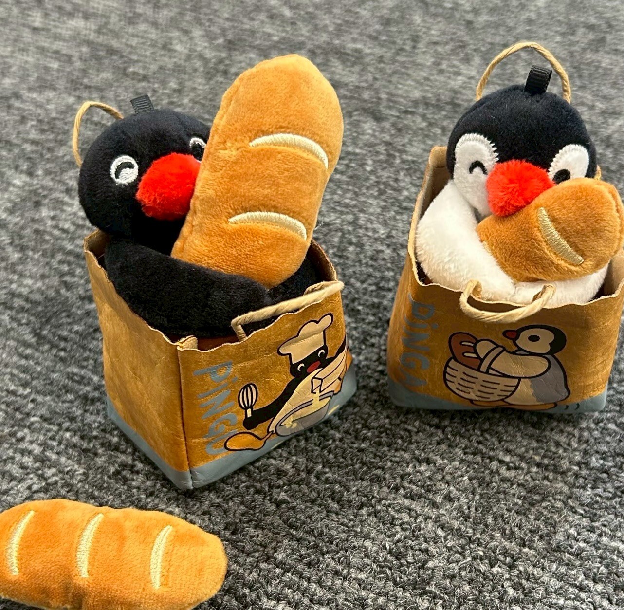 【Luxury】 國外限定 Pingu企鵝 麵包坊 企鵝家族 毛絨 公仔 掛件 紙袋 法國麵包 企鵝娃娃 吊飾