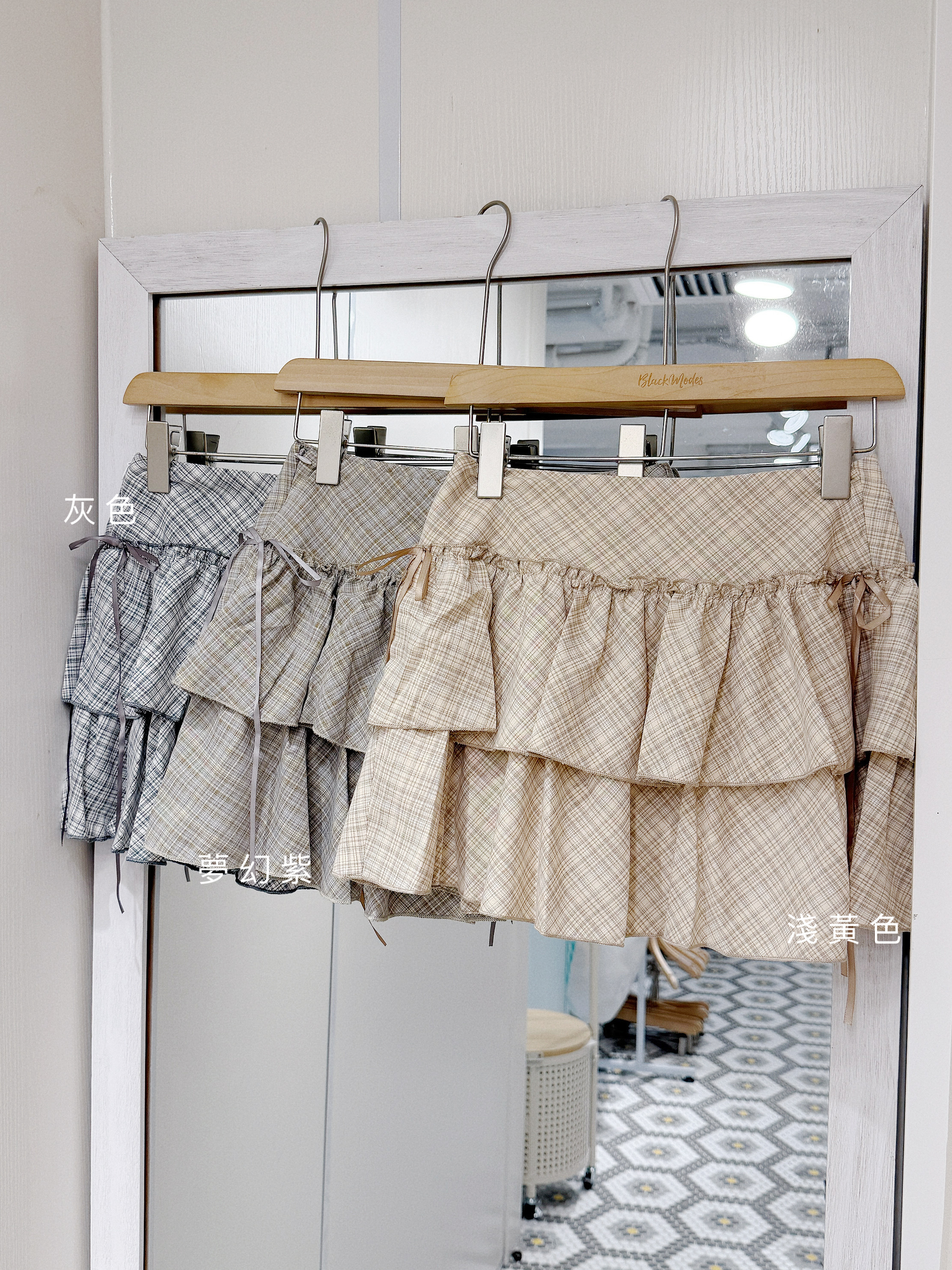 D0526｜芭蕾舞風୧⋆｡🩰✧ 雙絲帶蝴蝶結格紋雙層短裙