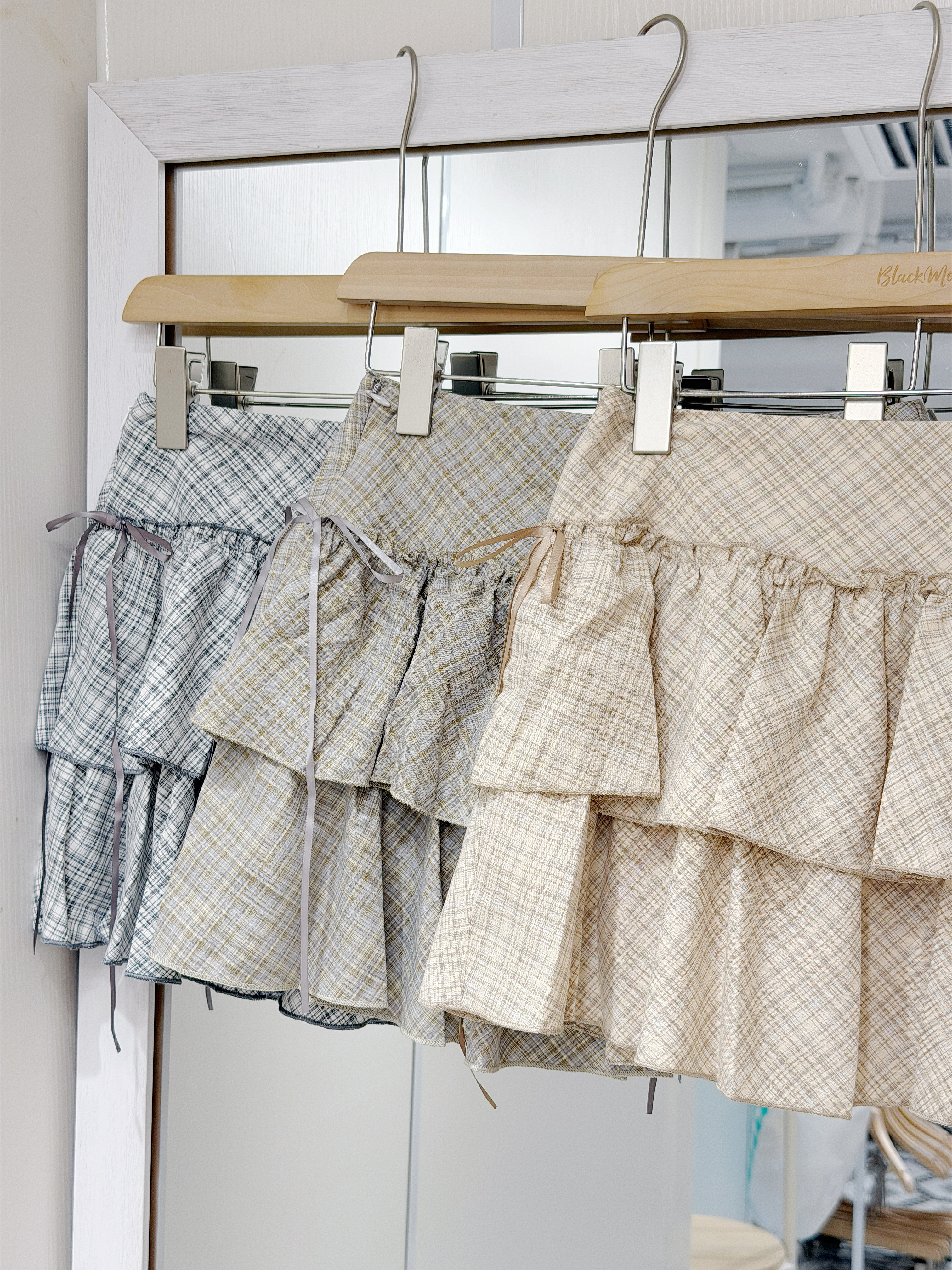 D0526｜芭蕾舞風୧⋆｡🩰✧ 雙絲帶蝴蝶結格紋雙層短裙