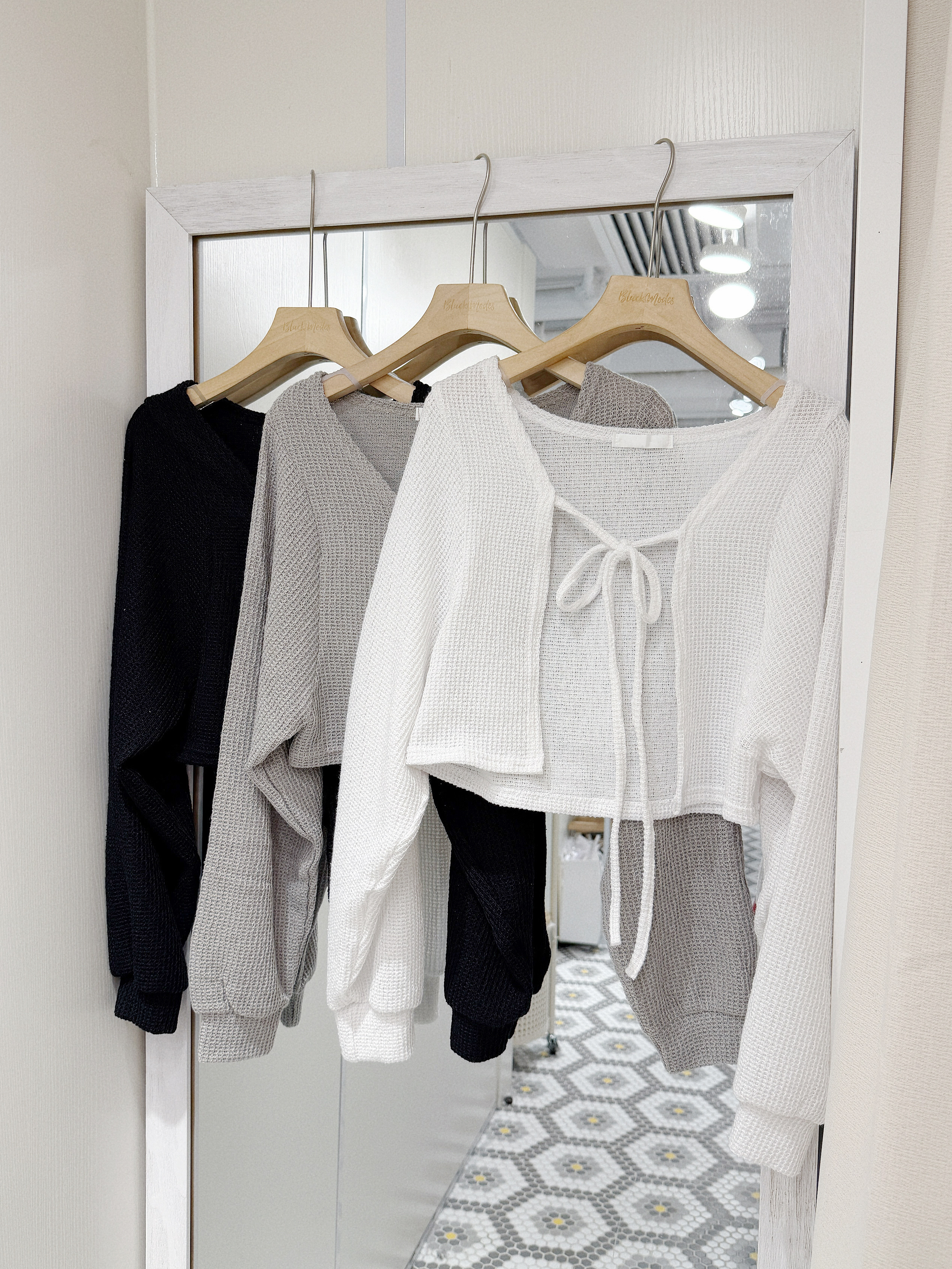 JK0421｜MUJI風⊹ ࣪ ˖ 窩夫格紋綁帶長袖外套