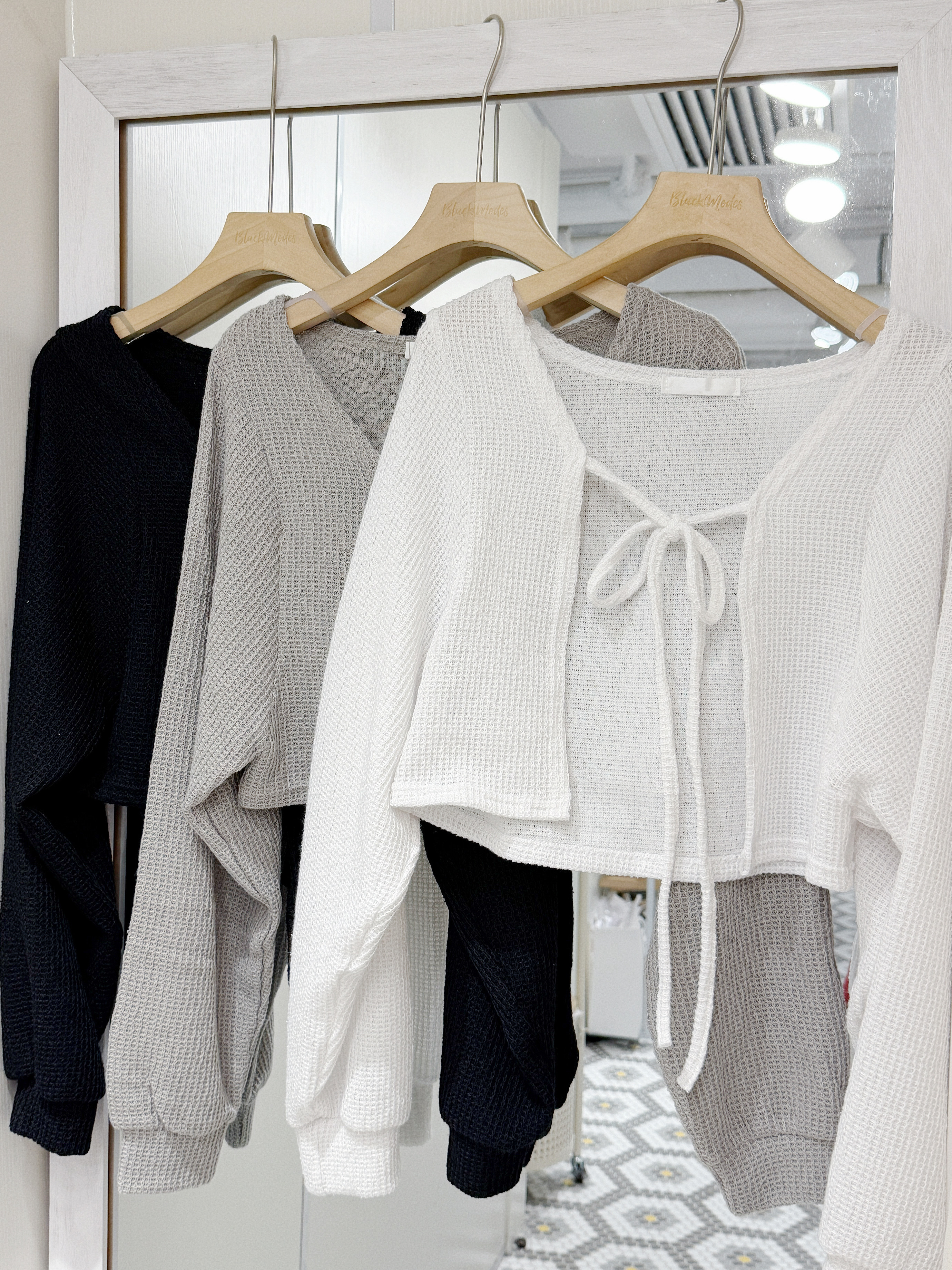 JK0421｜MUJI風⊹ ࣪ ˖ 窩夫格紋綁帶長袖外套