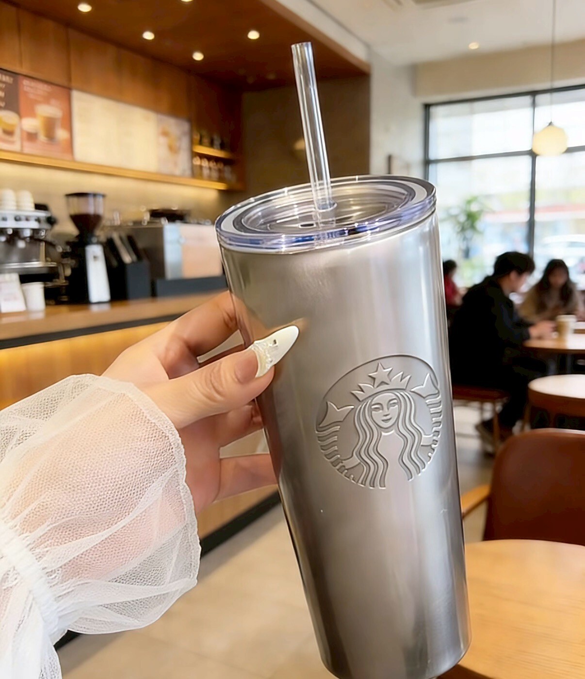 【Luxury】 星巴克STARBUCKS 貓眼吸管杯 優雅 貓眼 質感 簡約 銀色 不鏽鋼保溫杯 隨行杯 冷水杯 24oz  /  710ml